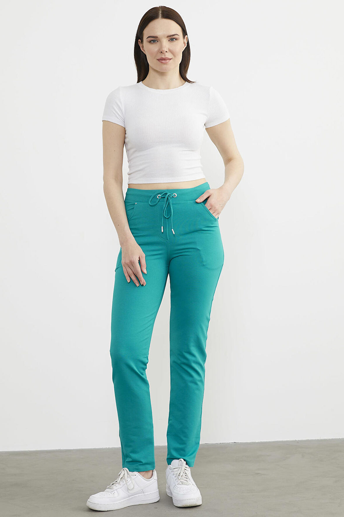 Cepli Düz Paça Eşofman Altı - Petrol