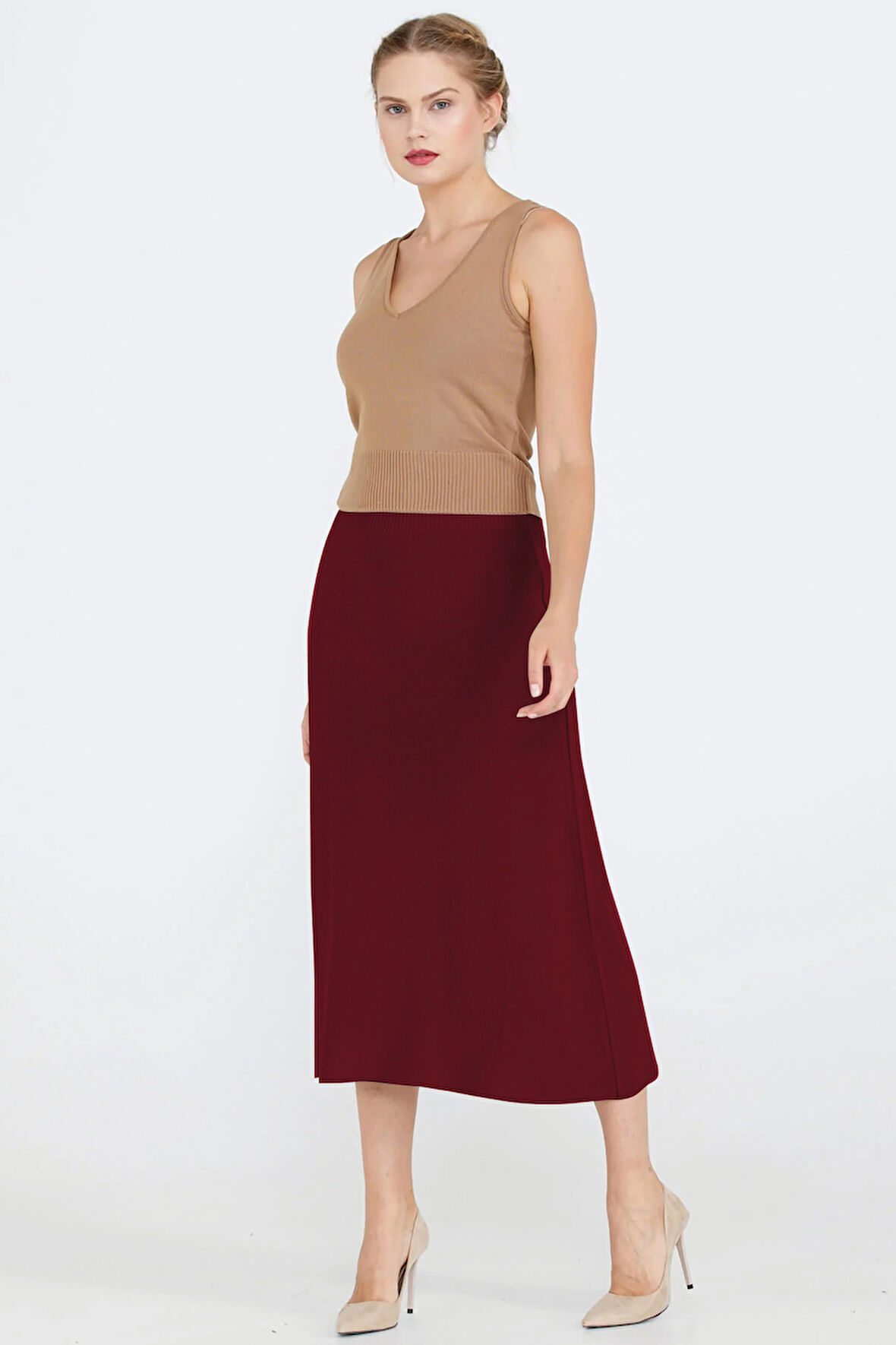 Kadın Triko Etek - Bordo