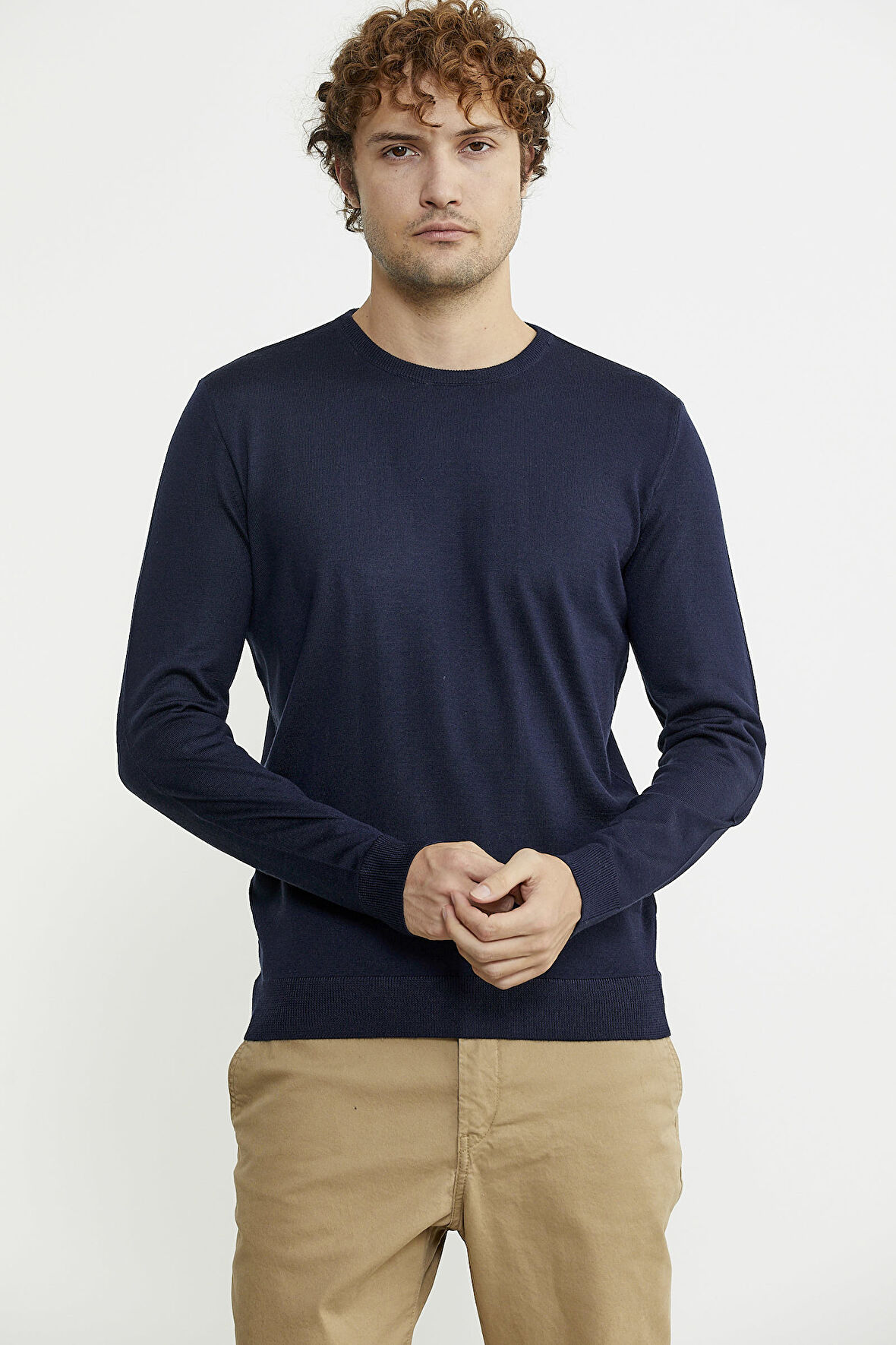 Erkek Sıfır Yaka Basic Triko Kazak - Lacivert