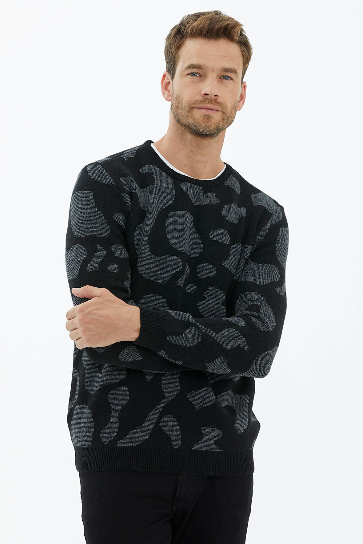 Sıfır Yaka Triko Kazak  - Siyah