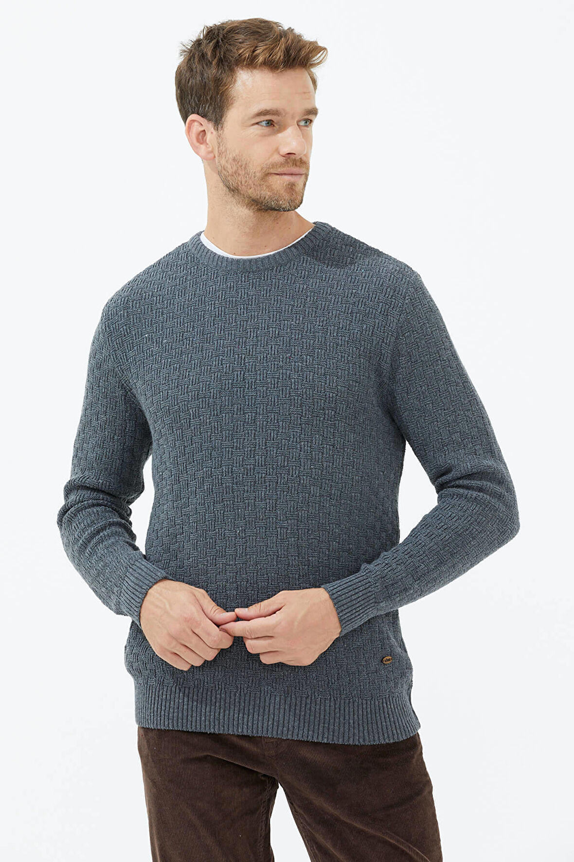 Sıfır Yaka Triko Kazak  - Koyu Gri