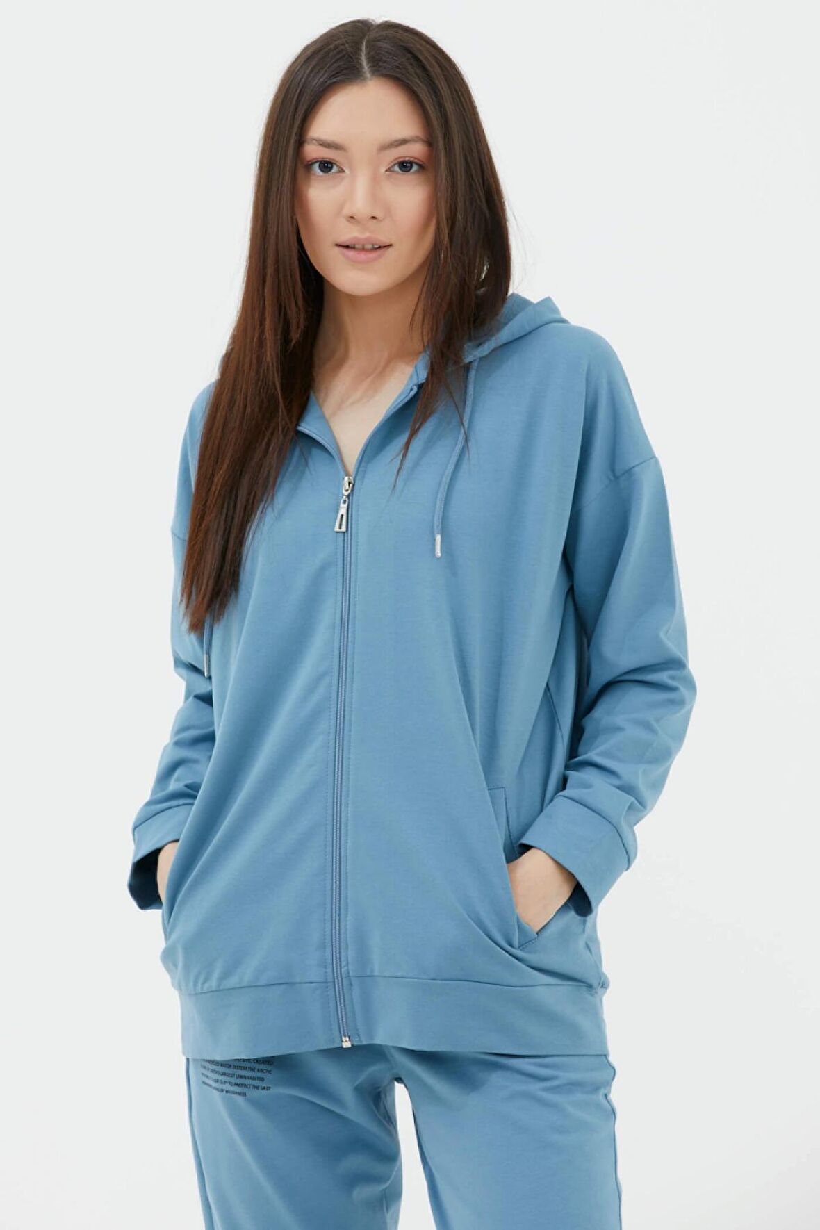 Fermuarlı Oversize Sweat  - Mavi