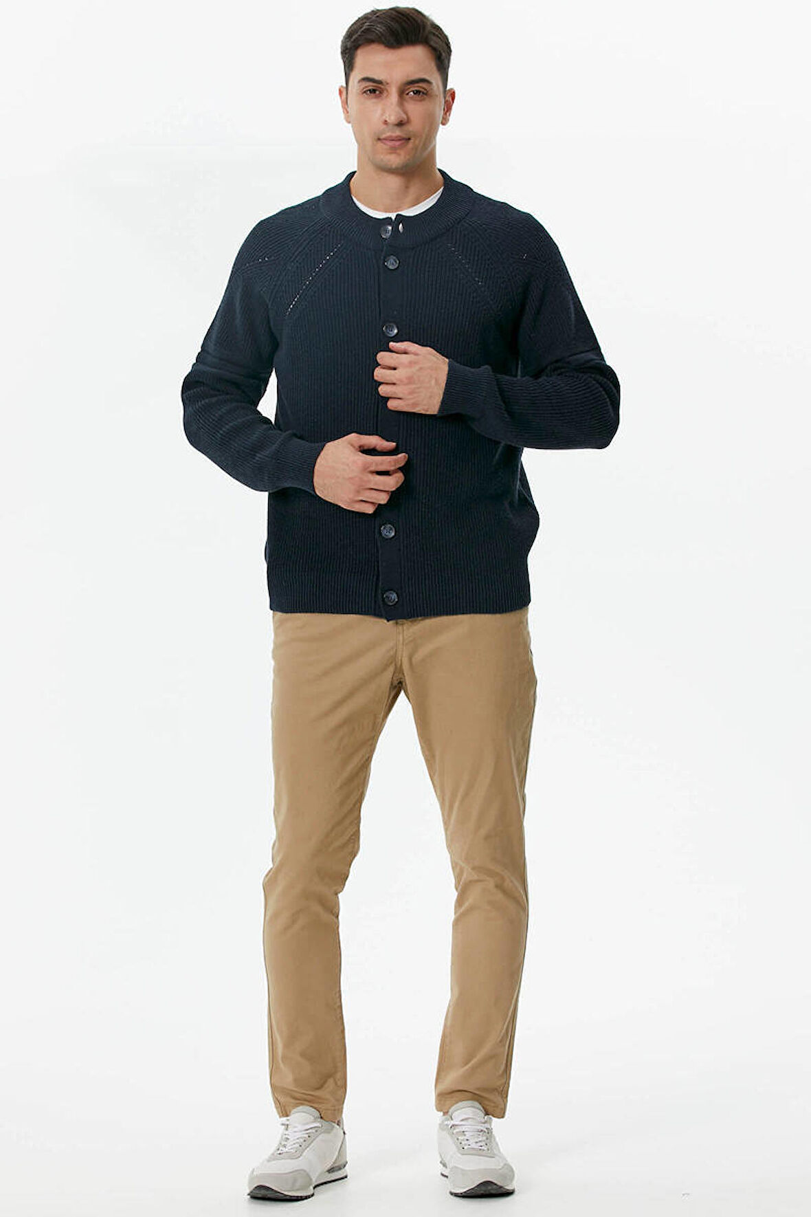 Yarım Balıkçı Düğmeli Triko Hırka  - Lacivert