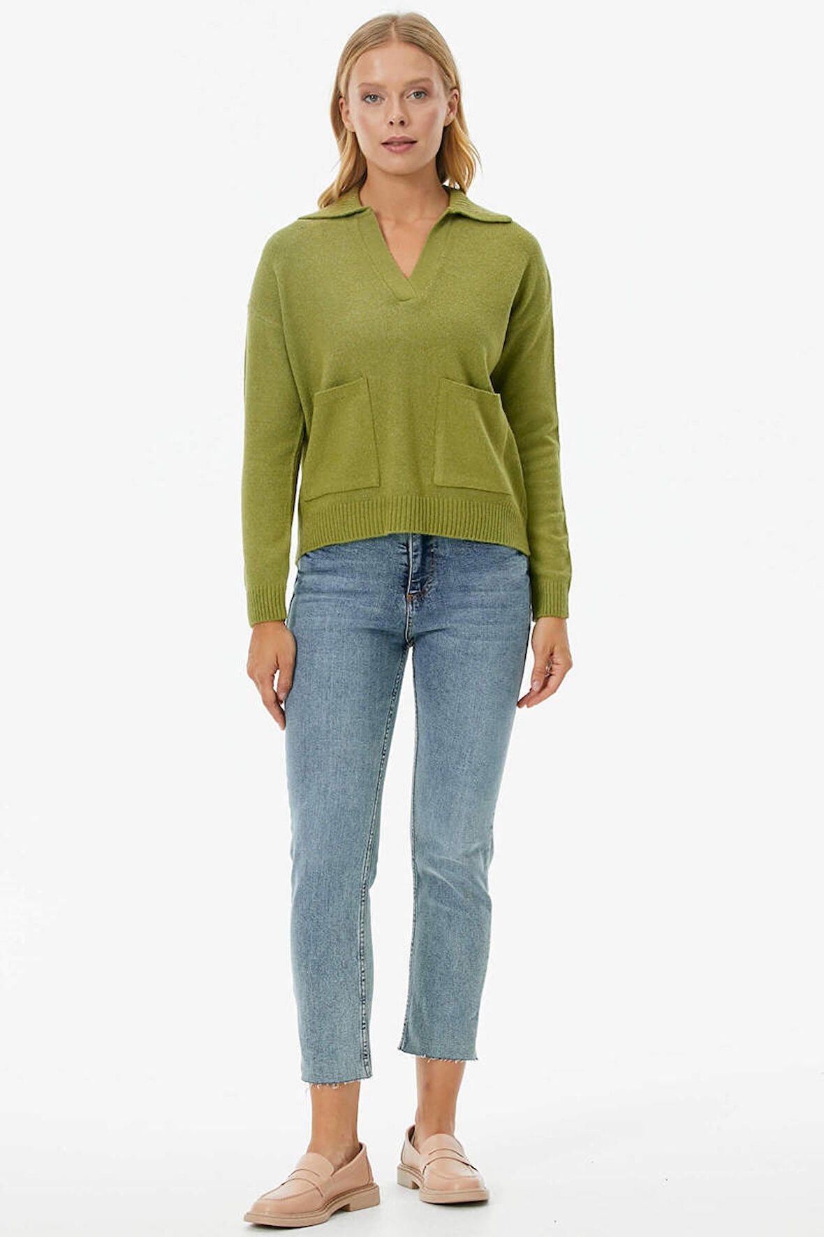 Polo Yaka Cepli Triko Kazak  - Yeşil