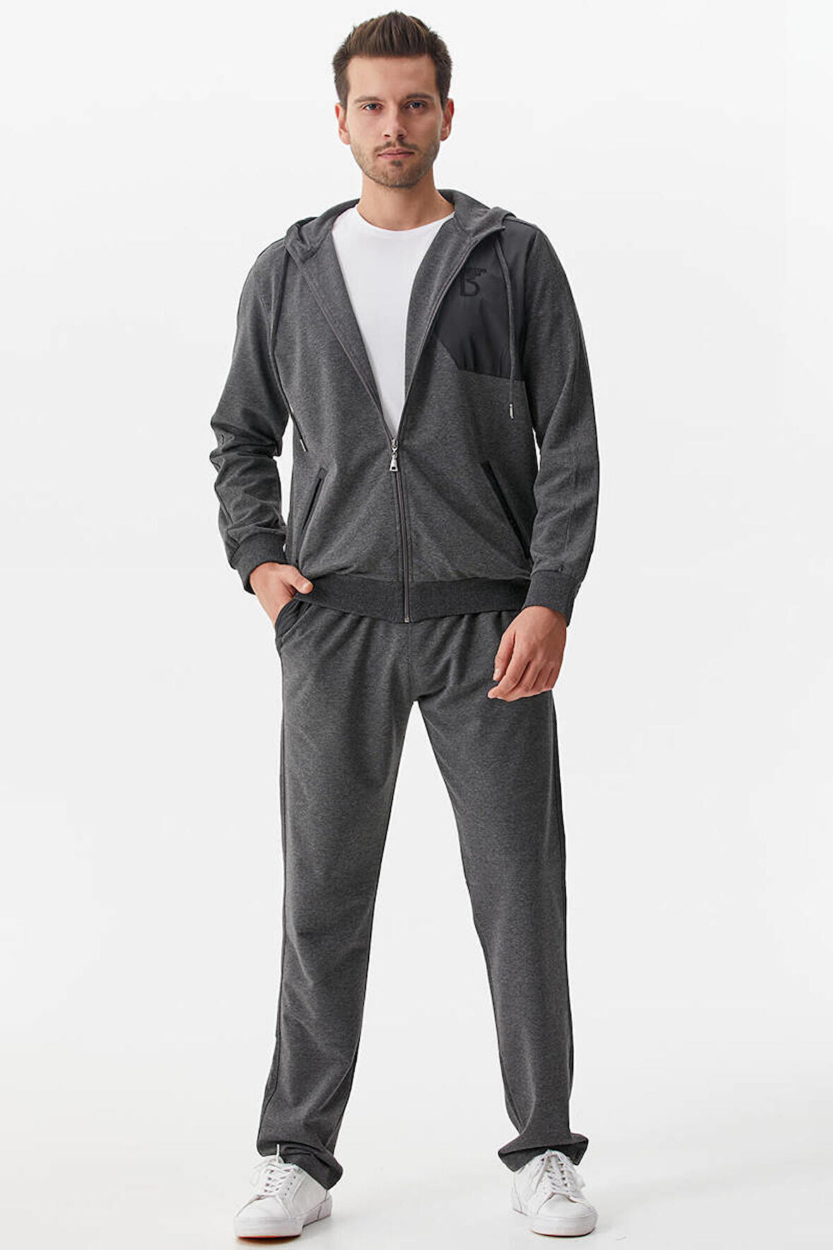 Kapüşonlu Düz Paça Eşofman Takım  - Antrasit