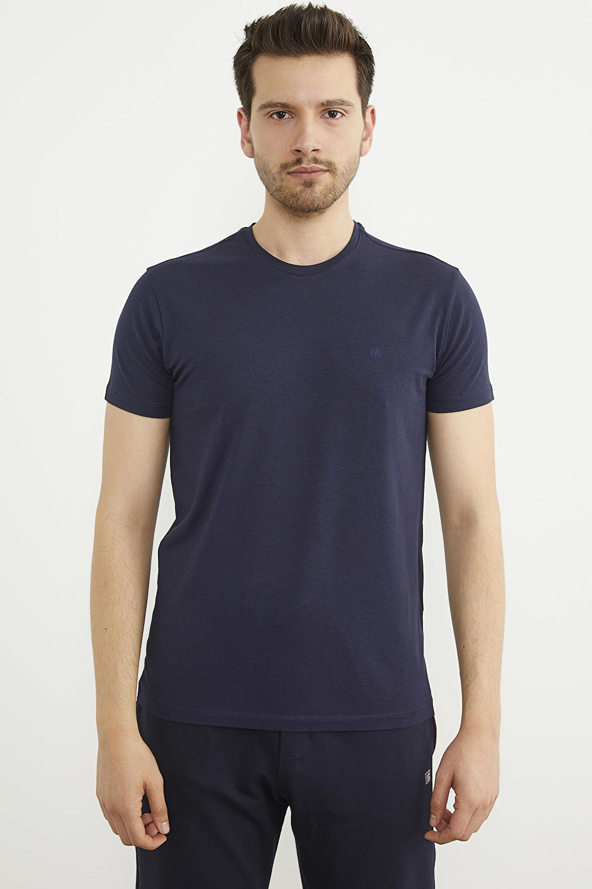 Sıfır Yaka Basic Tişört - Lacivert