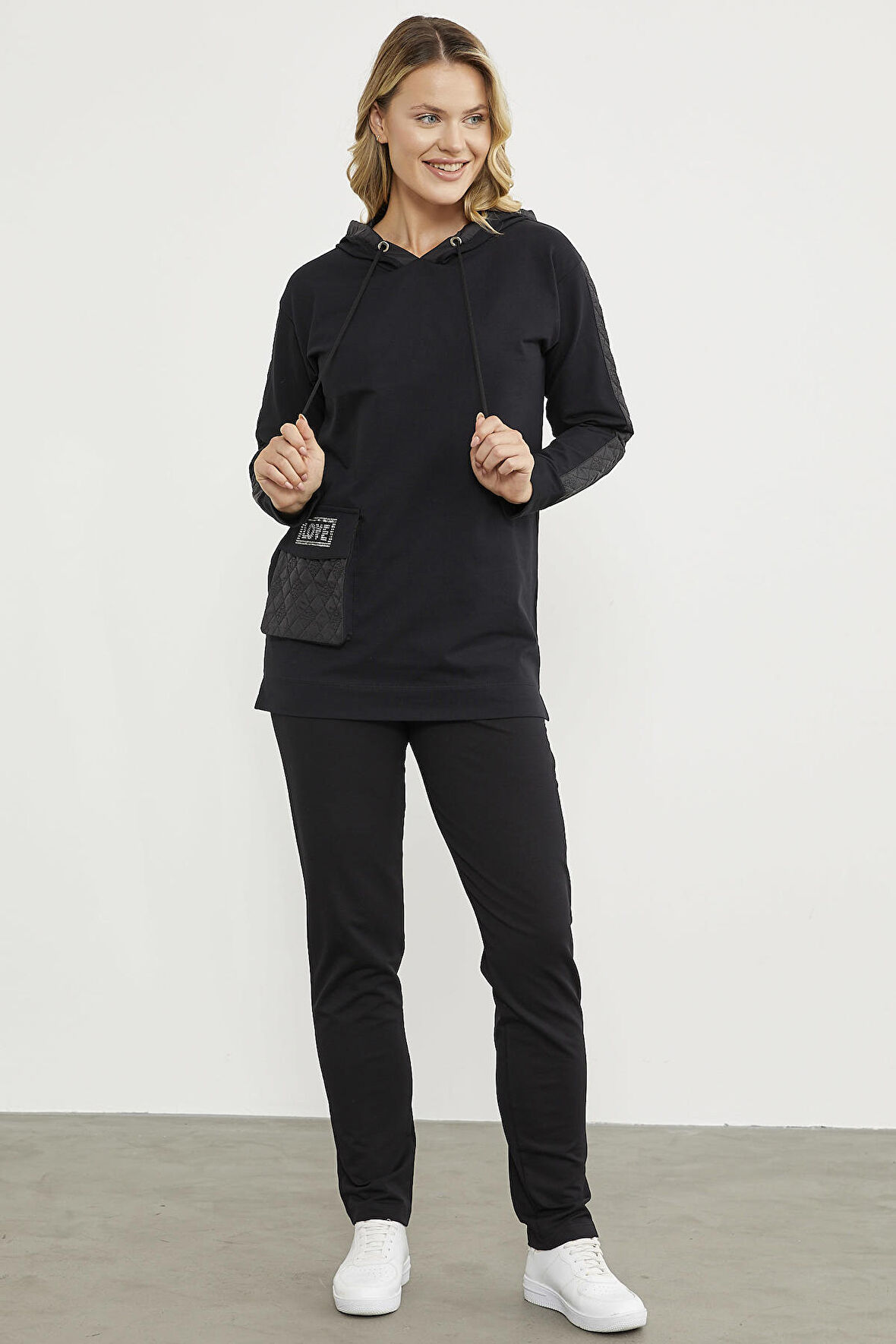 Rahat Kalıp Büyük Cepli Eşofman Takım - Siyah