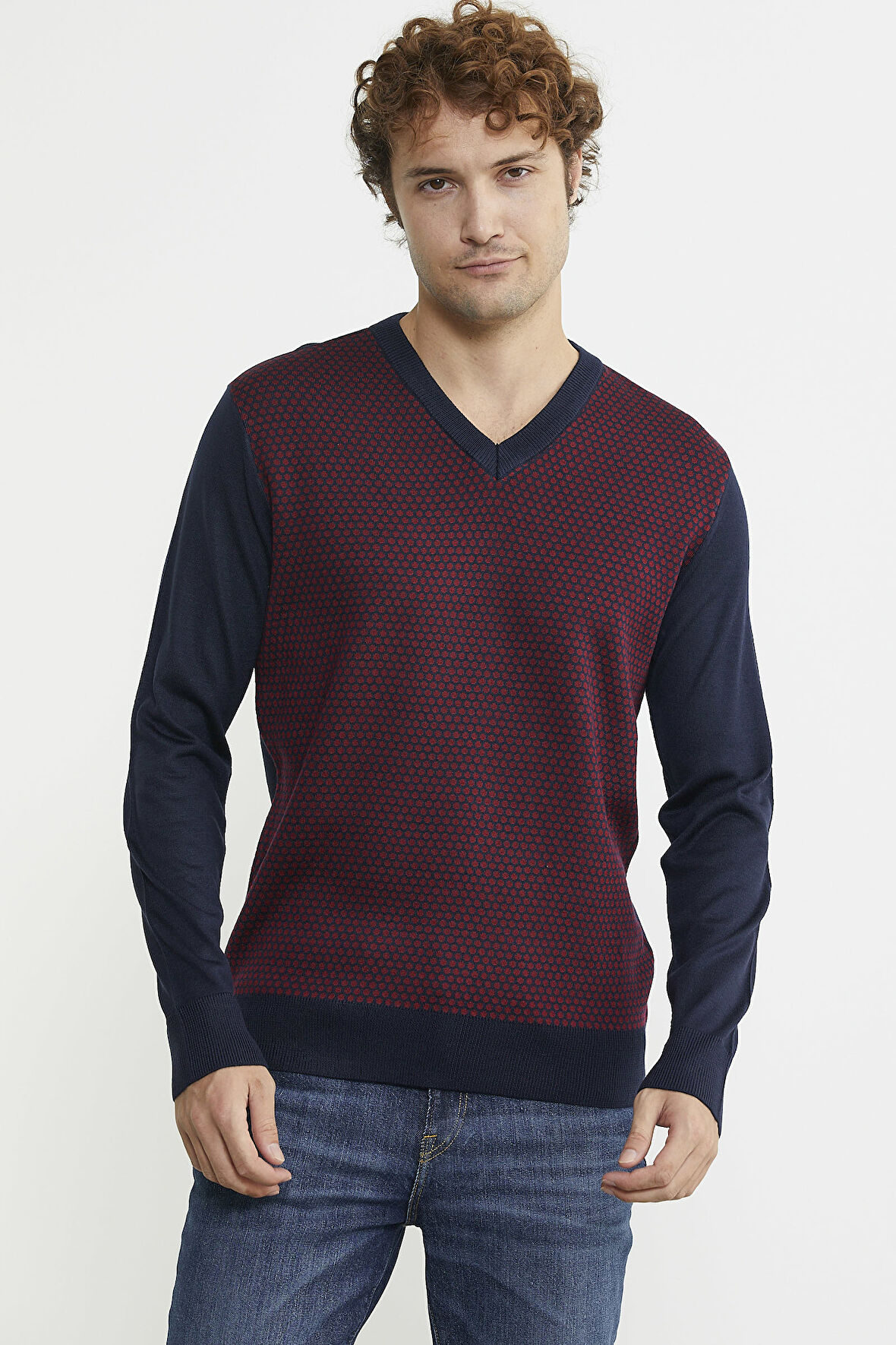 Regular Fit Jakarlı Yünlü Triko Kazak - Lacivert