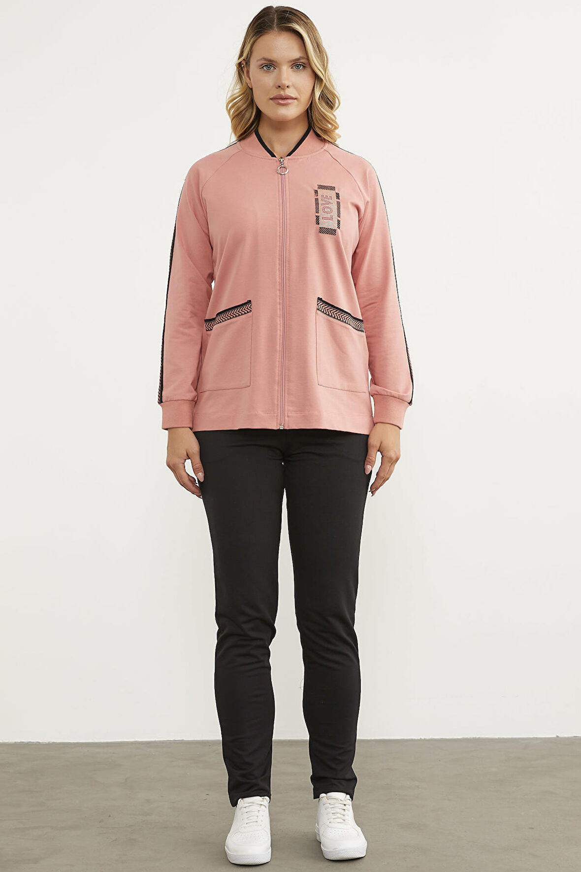 Taş Baskılı Tunik Eşofman Takım - Pembe