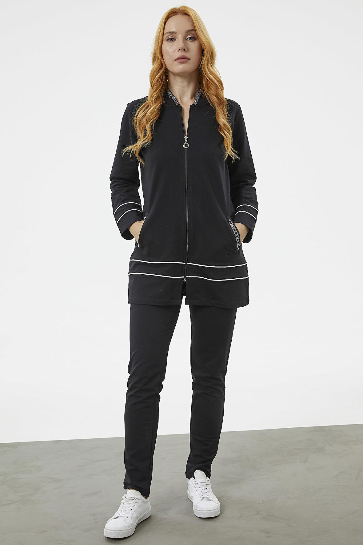 Büyük Beden Tunik Eşofman Takım - Siyah