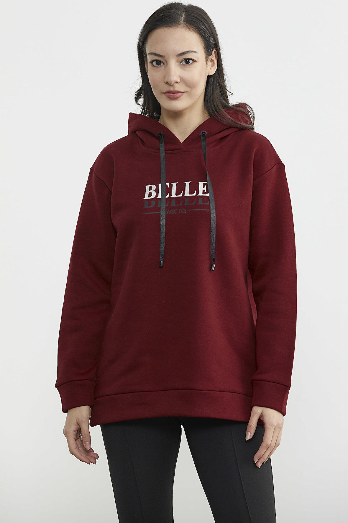 Kapüşonlu İçi Pamuklu Kalın Sweatshirt - Bordo