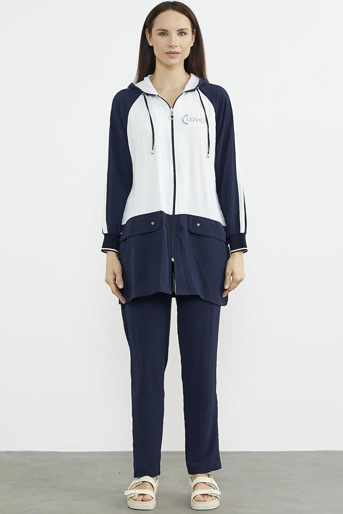 Fermuarlı Tunik Krep Takım - Lacivert