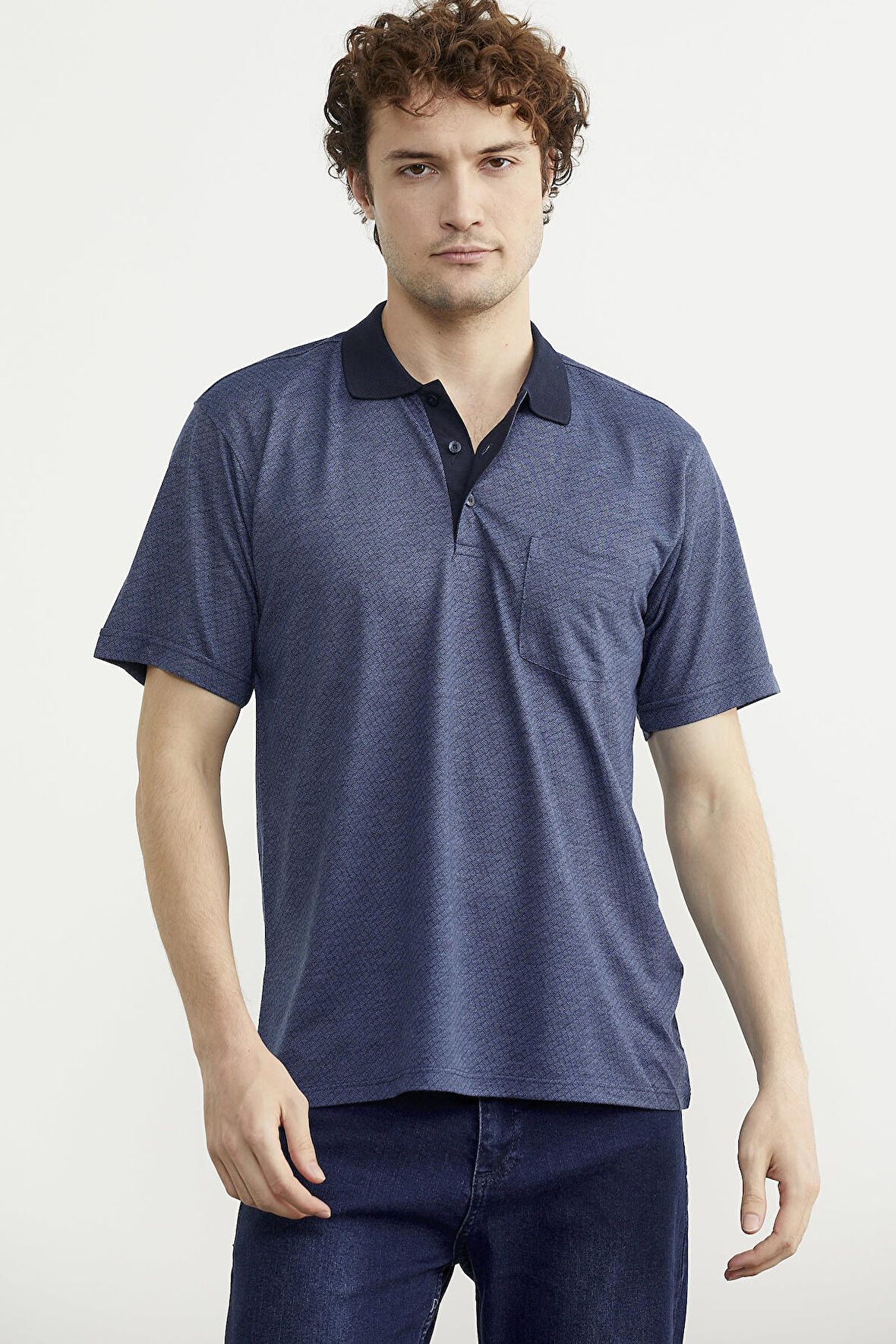 Regular Fit Viskon Polo Yaka Tişört - Lacivert