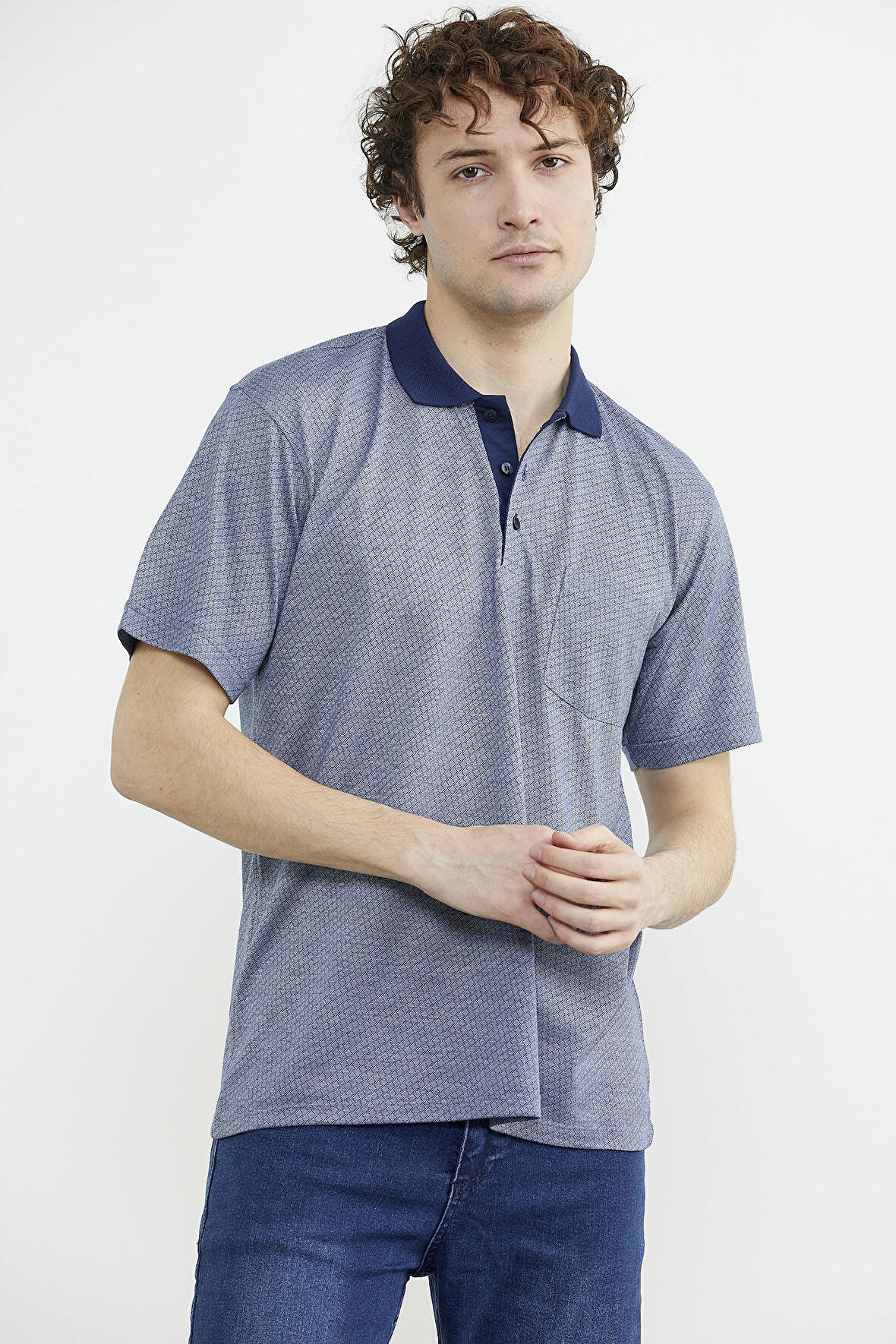Regular Fit Viskon Polo Yaka Tişört - Saks