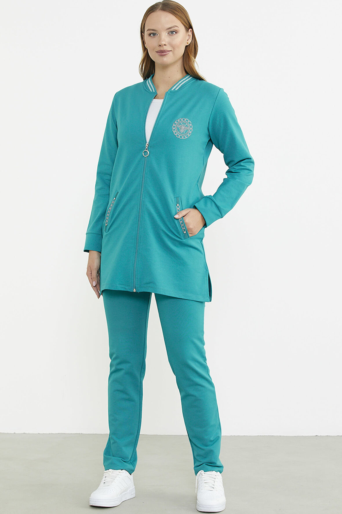 Marine Detaylı Tunik Eşofman Takım - Petrol