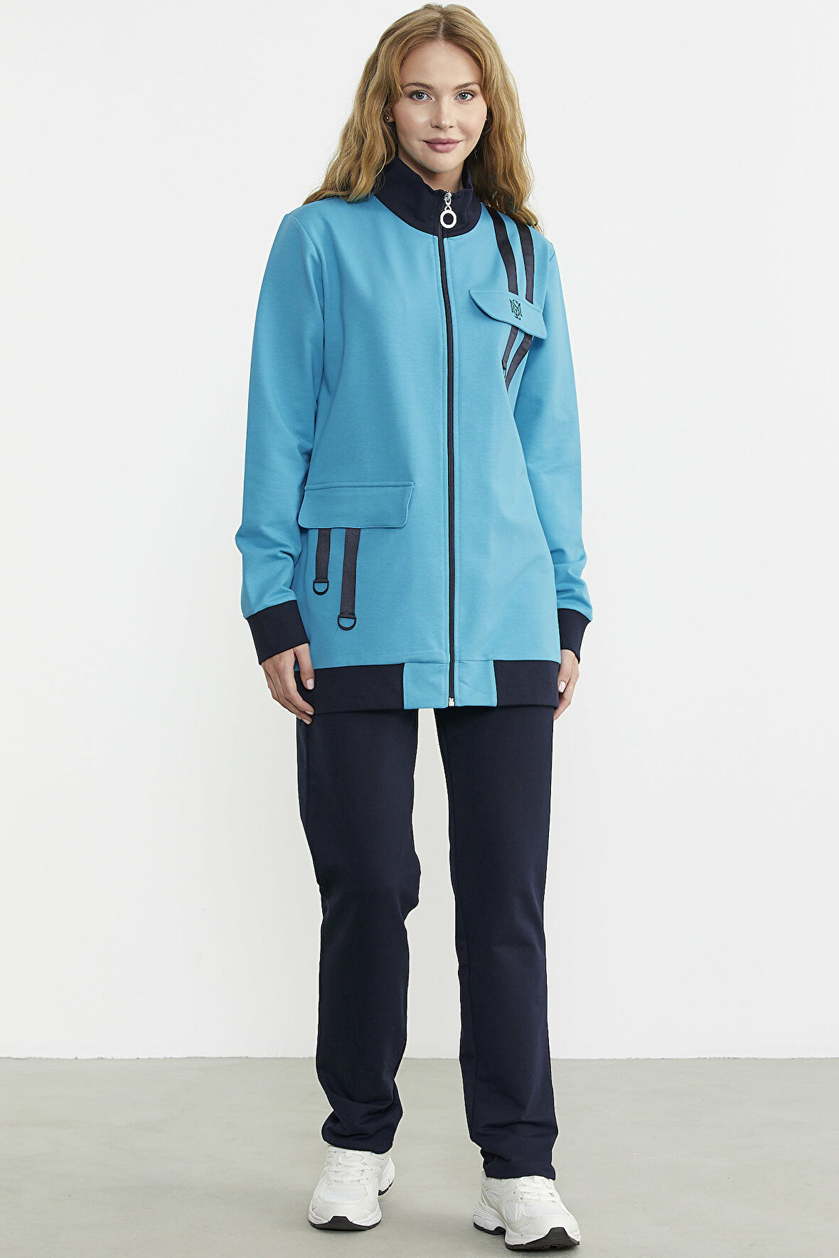 Renk Kombinli Rahat Kalıp Eşofman Takım - Mavi