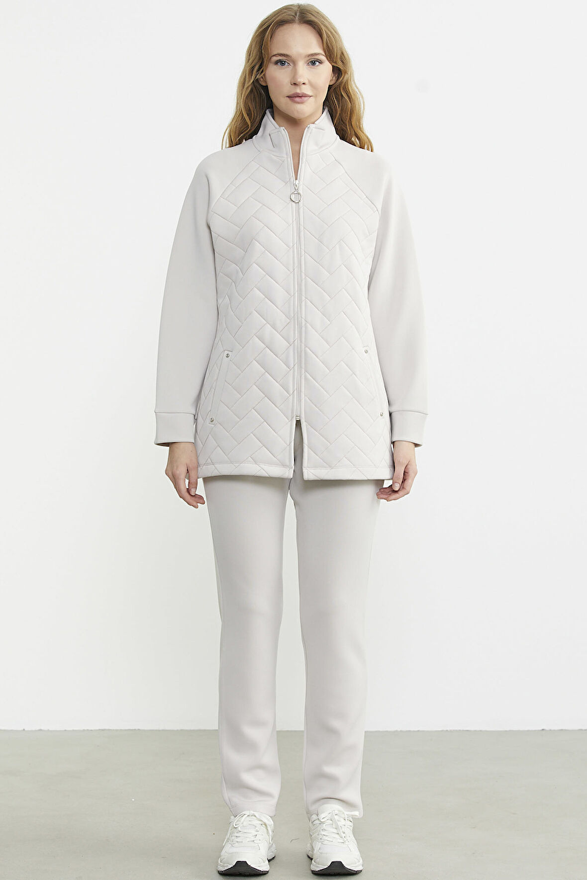 Kapitone Kombinli Fermuarlı Eşofman Takım - Taş