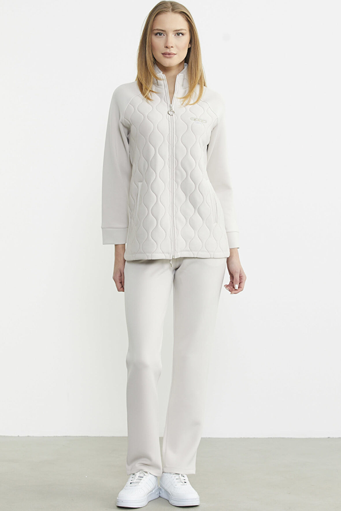 Dik Yaka Fermuarlı Eşofman Takım - Taş