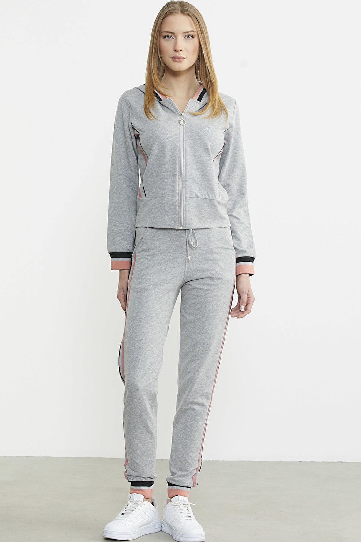Renkli Biye Detaylı Jogger Eşofman Takım - Gri