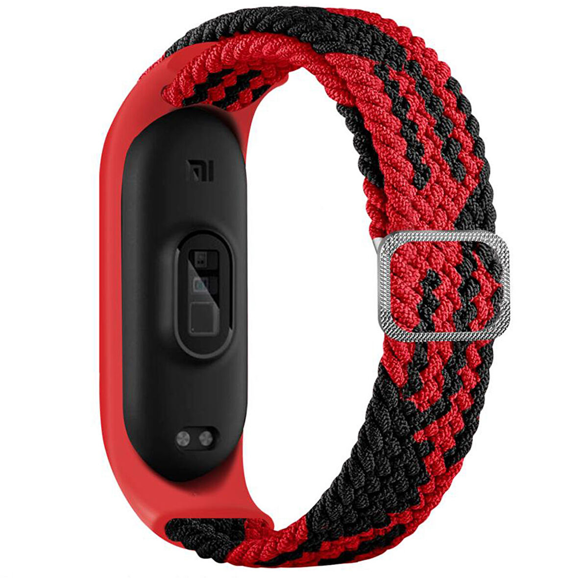 Xiaomi Mi Band 7 ile Uyumlu Mixed Kayış Hasır Örmeli Kordon Kayış Kırmızı-Siyah