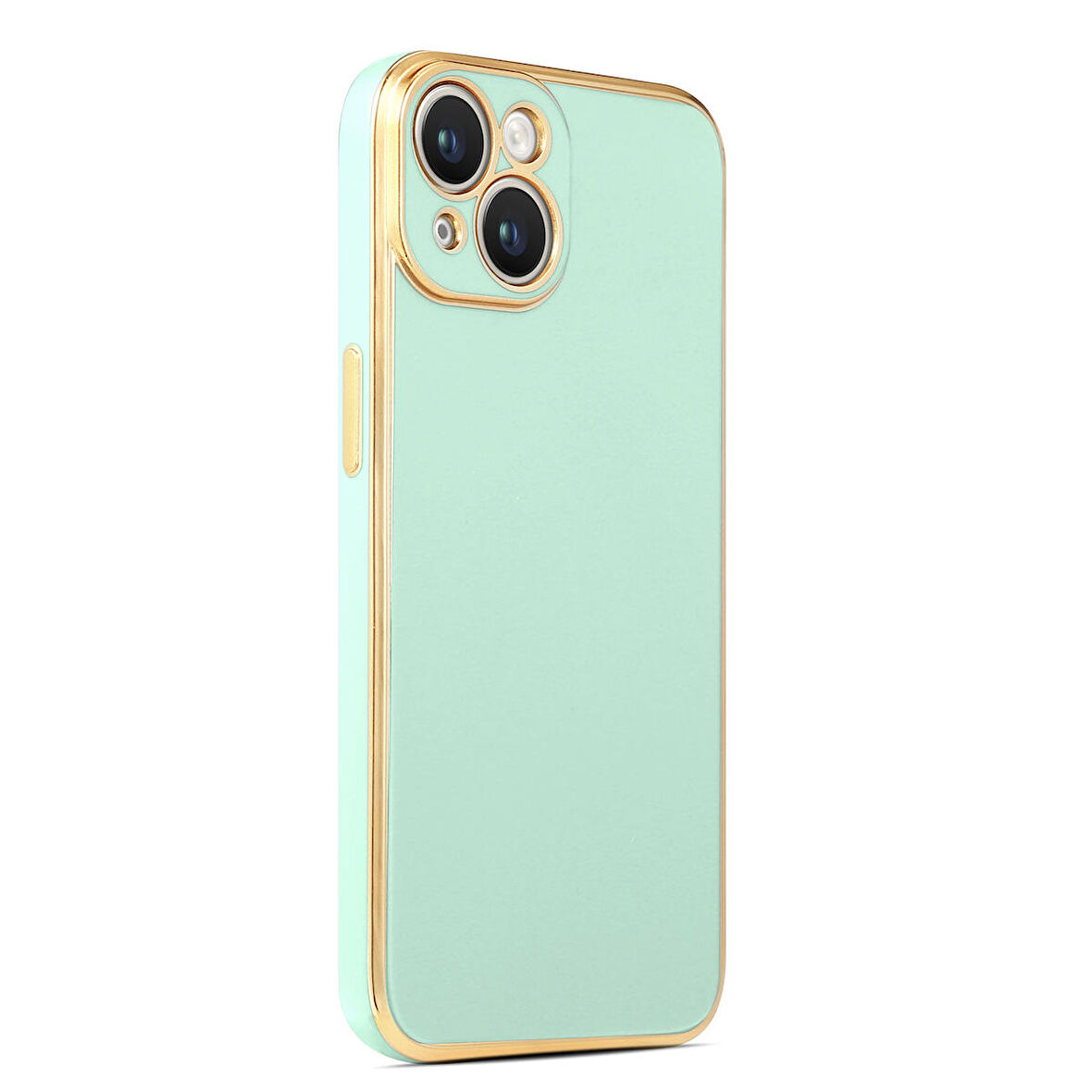 iPhone 14 Plus ile uyumlu Kılıf Gold Kenar Pastel Renkli Halcyon Z-Bark Kapak Açık Yeşil