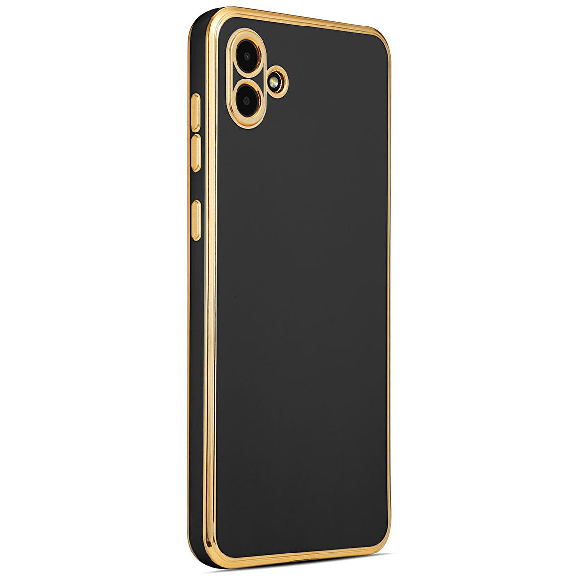 Galaxy A04 ile uyumlu Kılıf Gold Kenar Pastel Renkli Halcyon Z-Bark Kapak Siyah