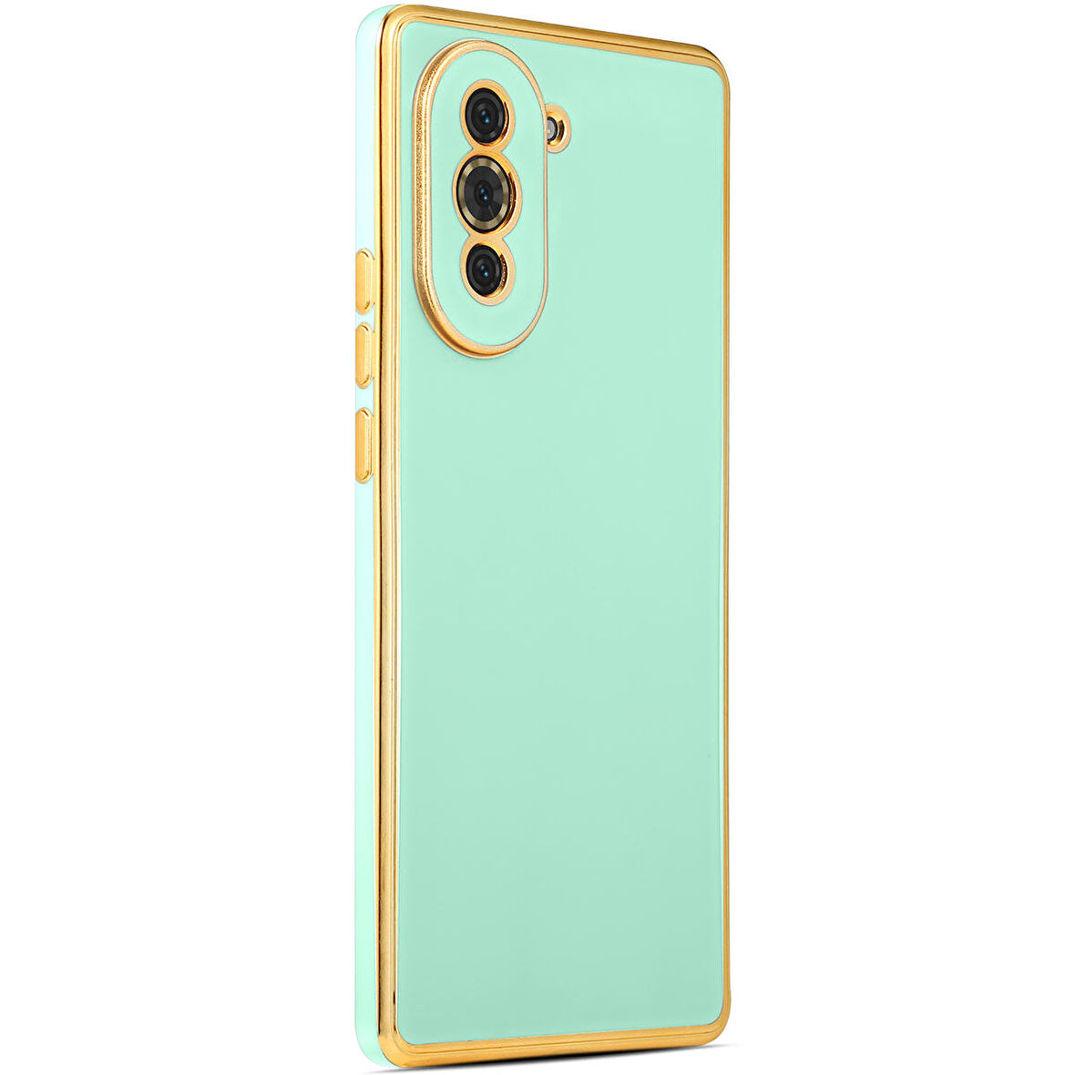 Huawei Nova 10 ile uyumlu Kılıf Gold Kenar Pastel Renkli Halcyon Z-Bark Kapak Açık Yeşil
