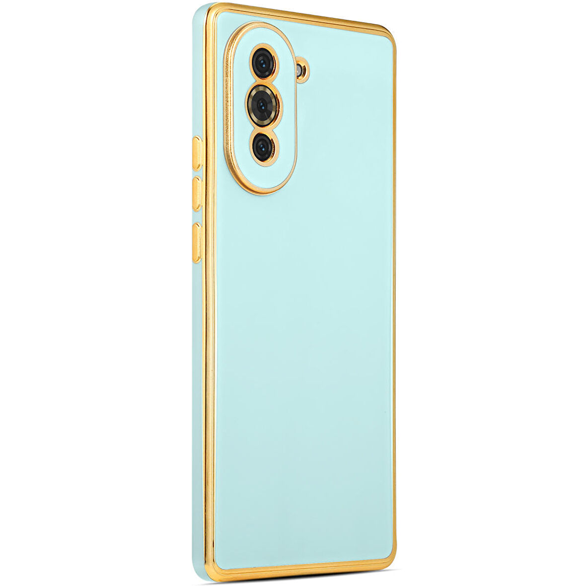 Huawei Nova 10 ile uyumlu Kılıf Gold Kenar Pastel Renkli Halcyon Z-Bark Kapak Mavi Açık
