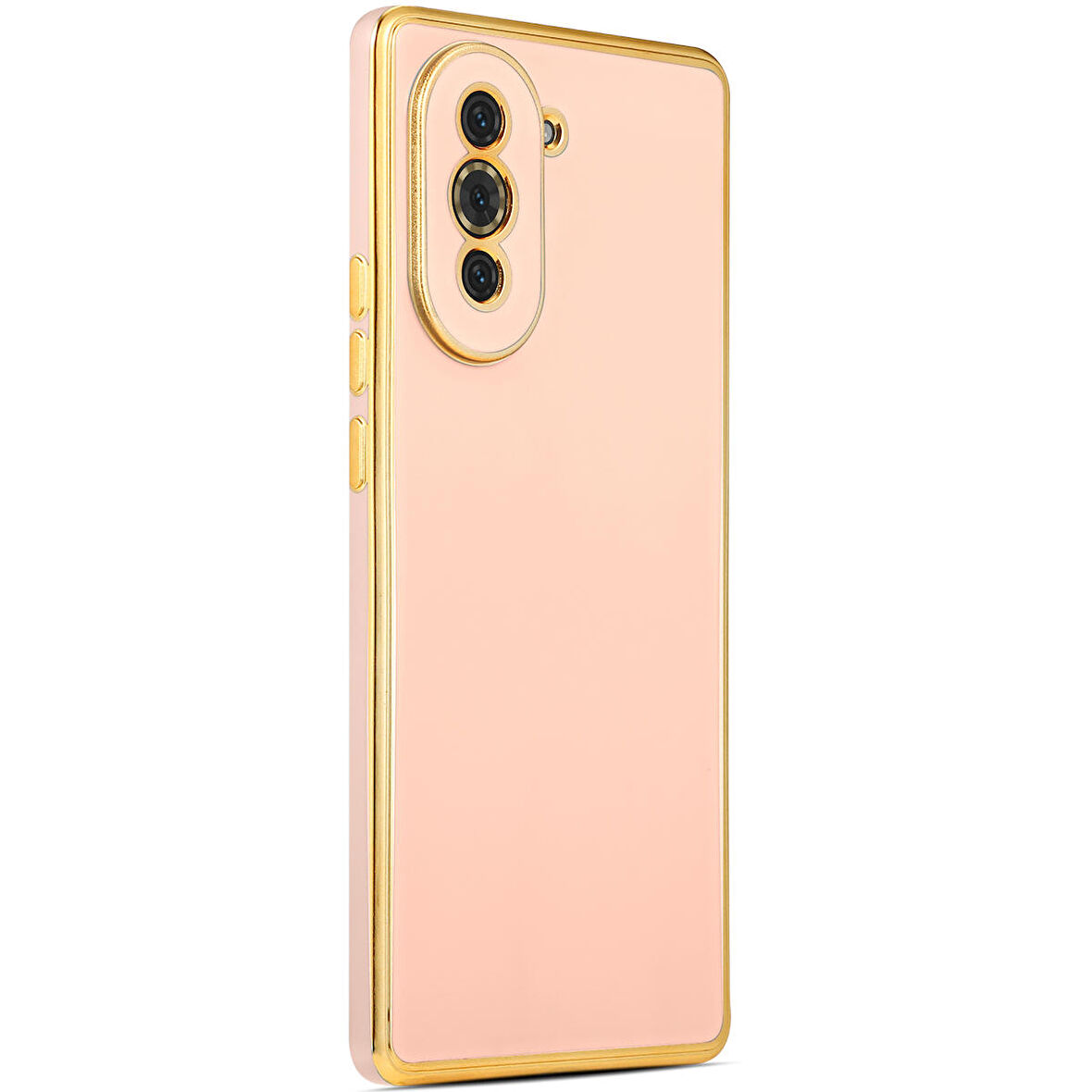 Huawei Nova 10 Pro ile uyumlu Kılıf Gold Kenar Pastel Renkli Halcyon Z-Bark Kapak Rosegold