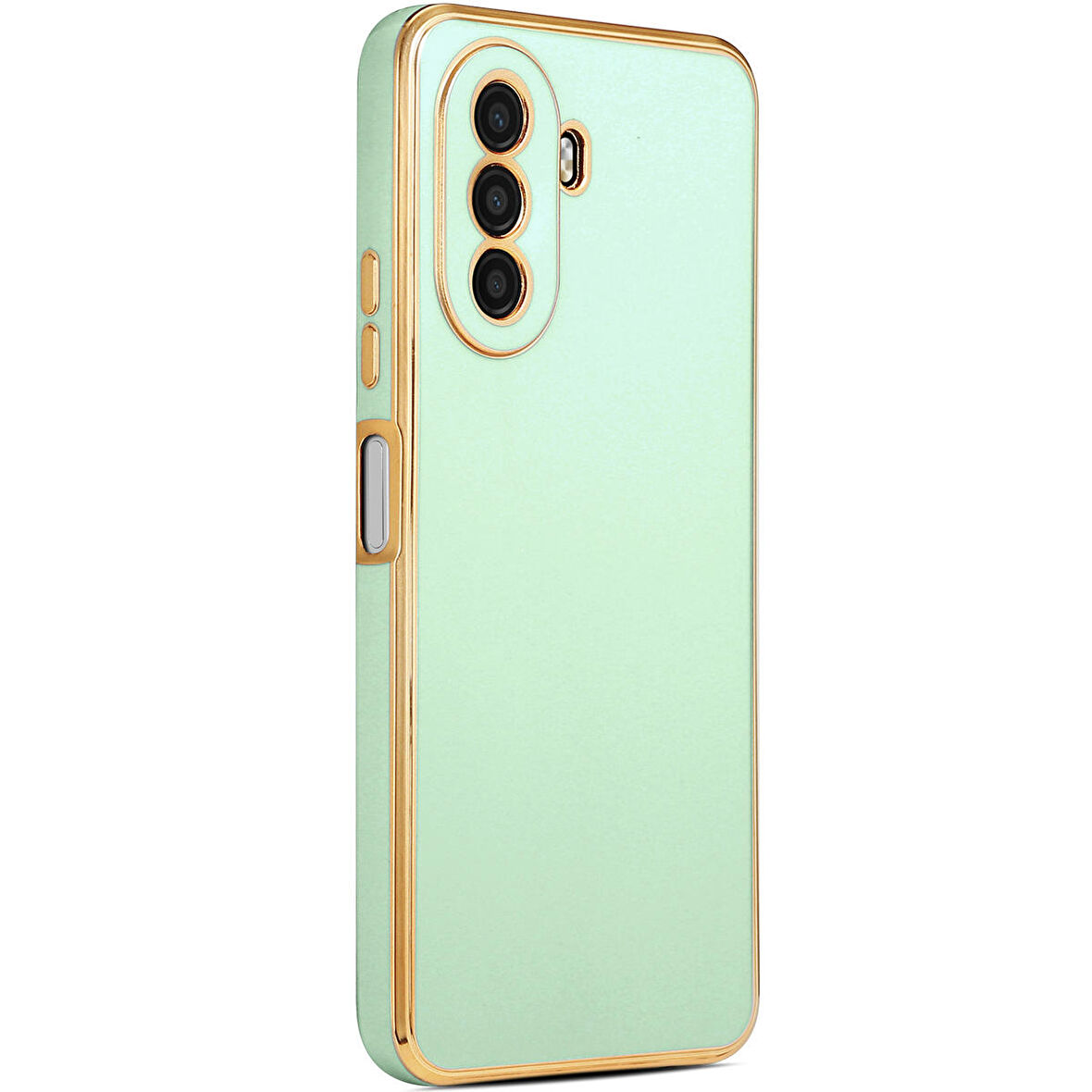 Huawei Nova Y70 ile uyumlu Kılıf Gold Kenar Pastel Renkli Halcyon Z-Bark Kapak Açık Yeşil
