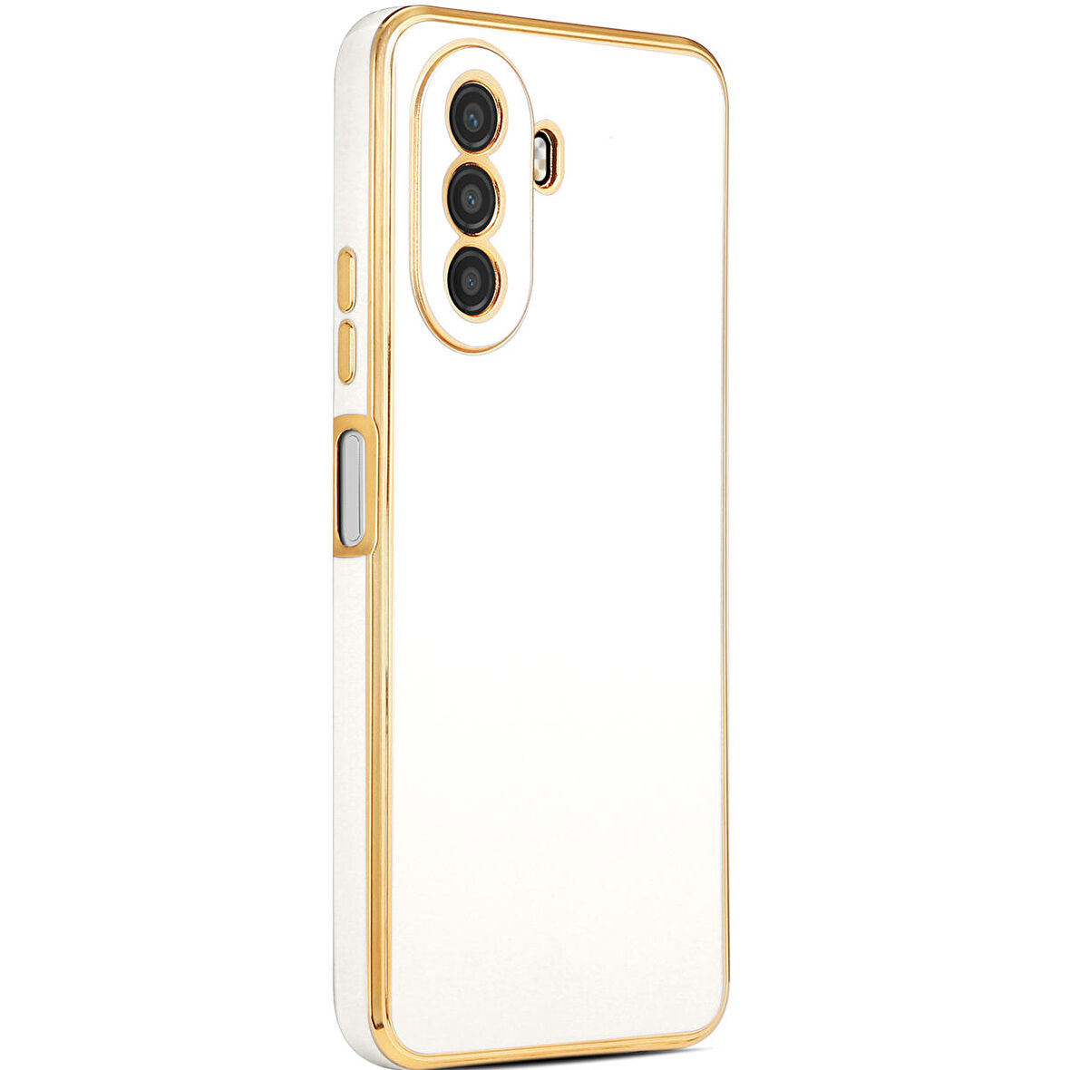 Huawei Nova Y70 ile uyumlu Kılıf Gold Kenar Pastel Renkli Halcyon Z-Bark Kapak Beyaz