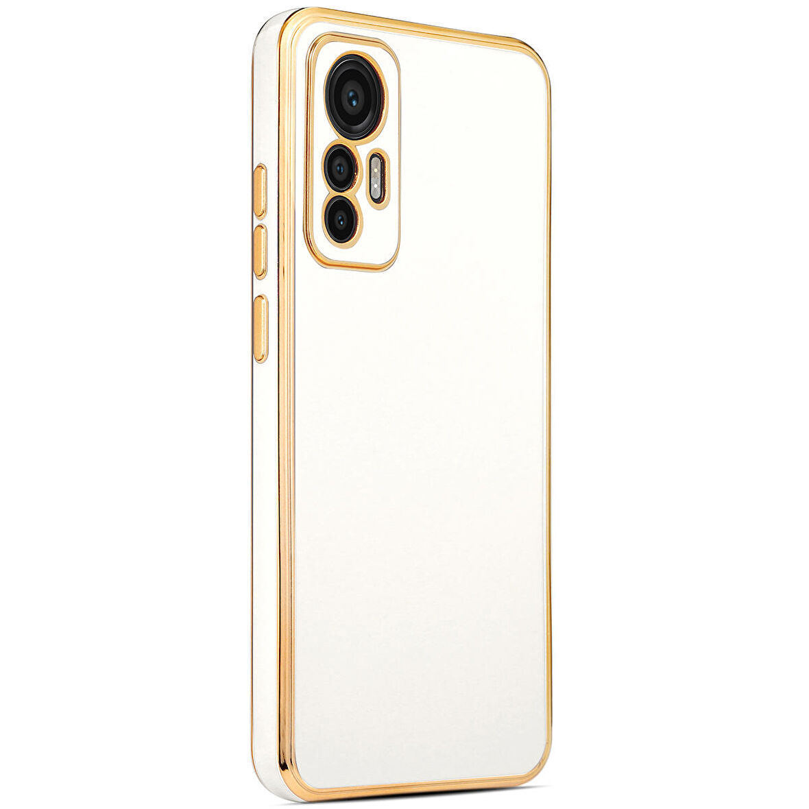 Xiaomi Mi 12 Lite ile uyumlu Kılıf Gold Kenar Pastel Renkli Halcyon Z-Bark Kapak Beyaz