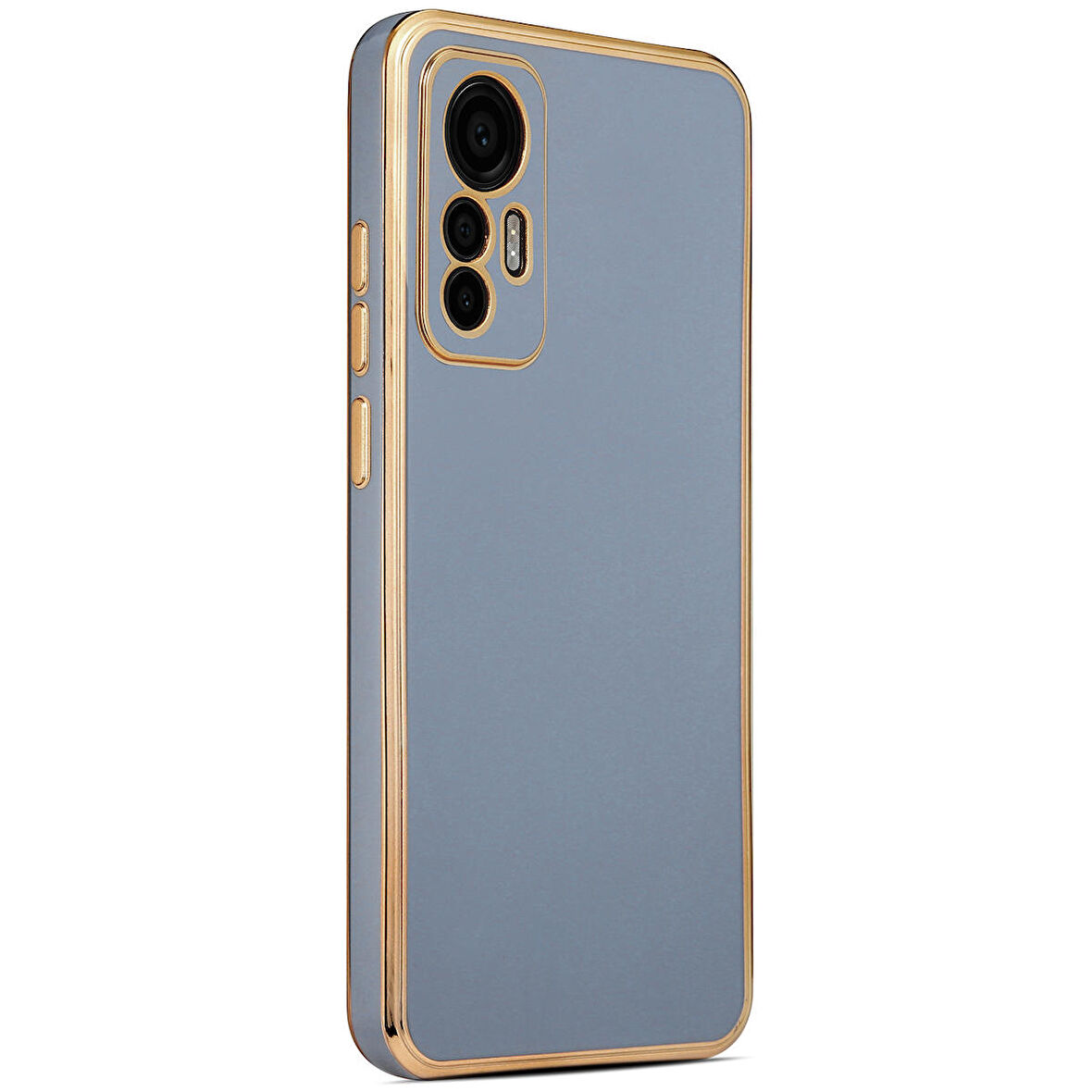 Xiaomi Mi 12 Lite ile uyumlu Kılıf Gold Kenar Pastel Renkli Halcyon Z-Bark Kapak Mavi