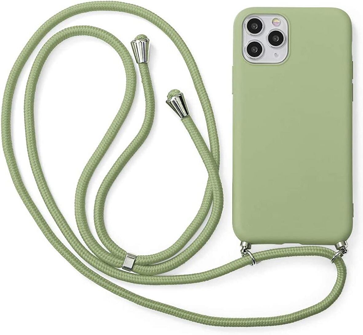 iPhone 14 Pro ile uyumlu İpli Boyun Askılı Silikon Kılıf Kadife iç Yüzeyli Epiphany Kılıf Yeşil