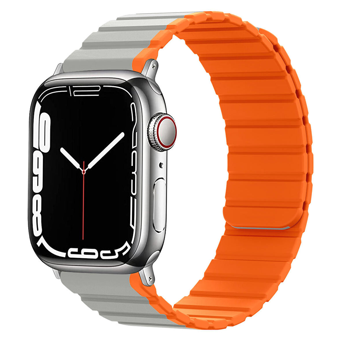 Apple Watch 7 ile uyumlu 45mm Hafif Spor Kayış, Manyetik Toka Infatuation Spor Kayış Turuncu-Gri