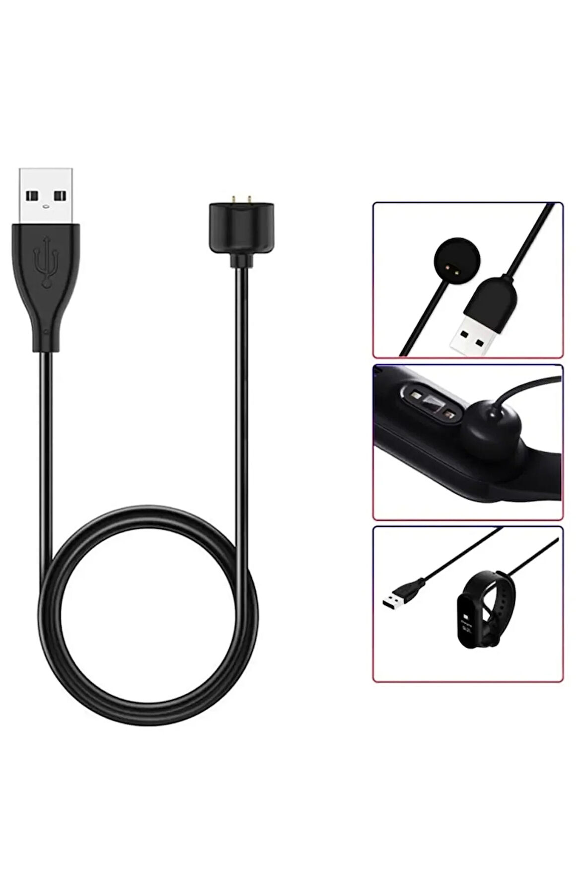 Xiaomi Mi Band 7 Ile Uyumlu Akıllı Saat Şarj Kablosu Manyetik Usb Şarj Aleti Siyah