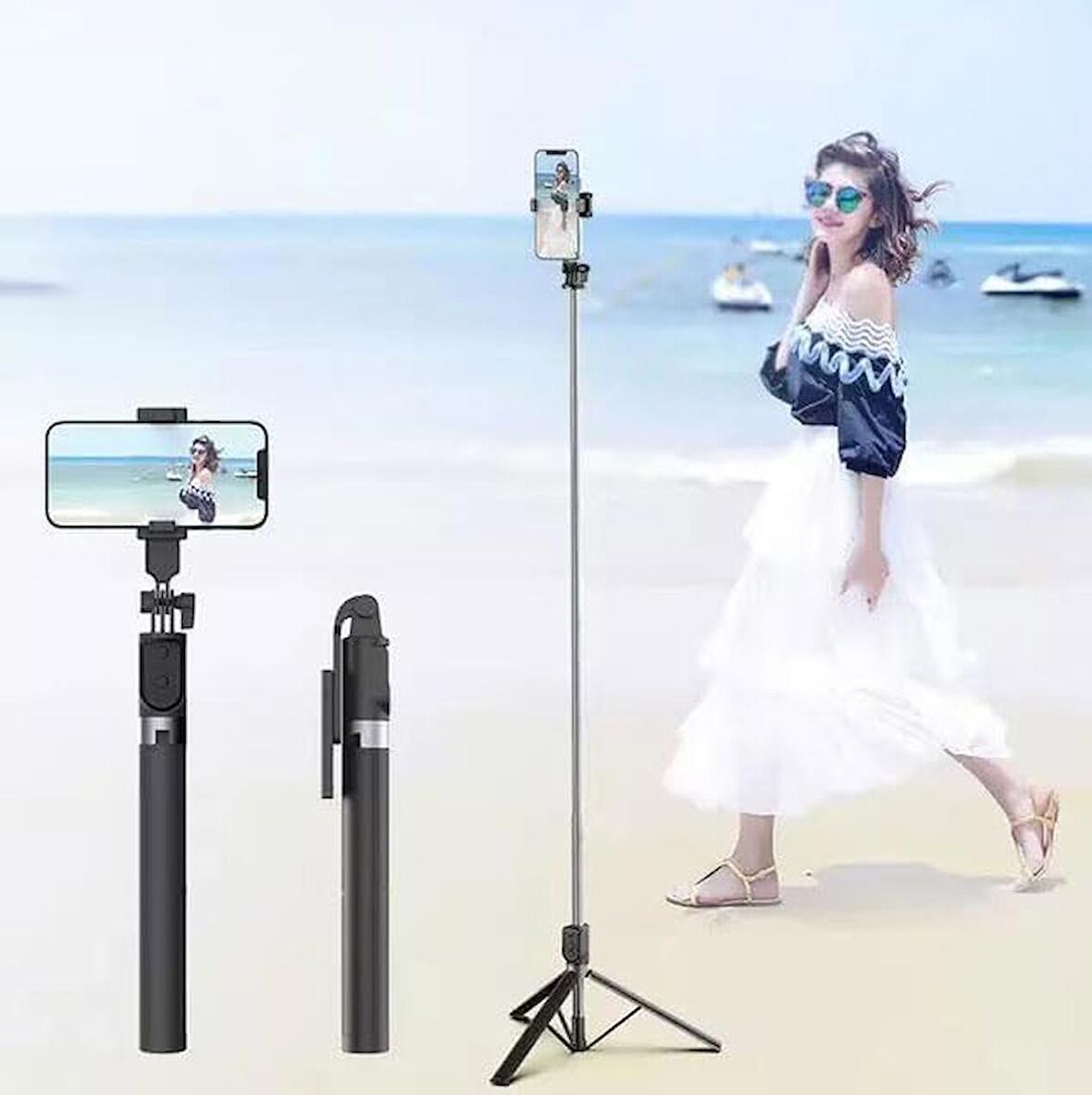 Coverzone Tripod Ve Selfie Çubuğu P170 Bluetooth Uzaktan Kumandalı Cep Telefonu Yüksekliği Ayarlanabilir Masaüstü Portatif Taşınabilir İç ve Dış Mekan Evde Tatilde Kampda Kullanıma Uygun Tripod