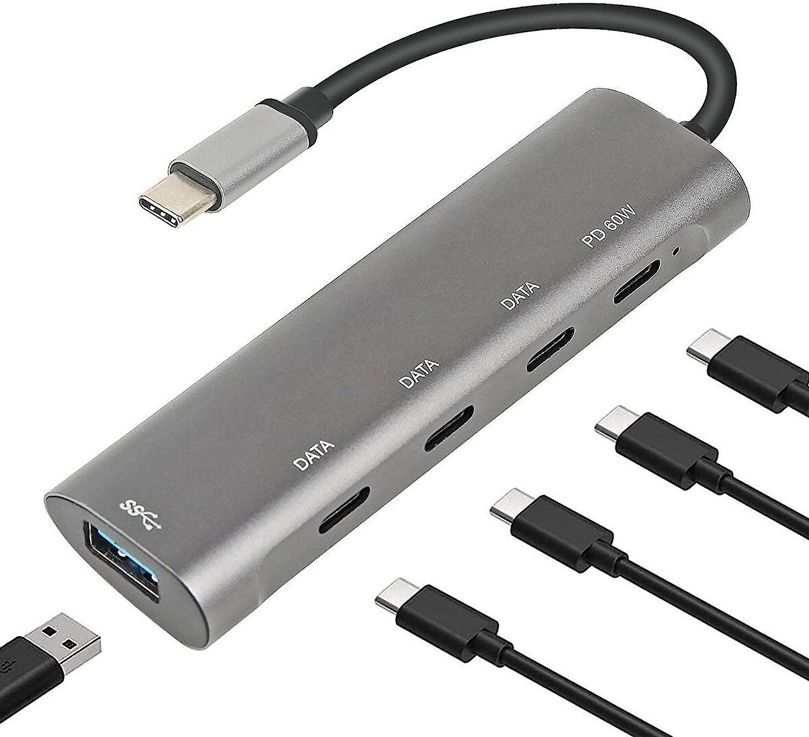 Coverzone Macbook Şarj Uyumlu Type-C Destekli 60W Pd Tüm Bilgisayarlar İçin Şarj Uyumlu 5 in 1 Hub Dönüştürücü 10 gbps Çevirici Çoklayıcı USB Typec Girişli C268