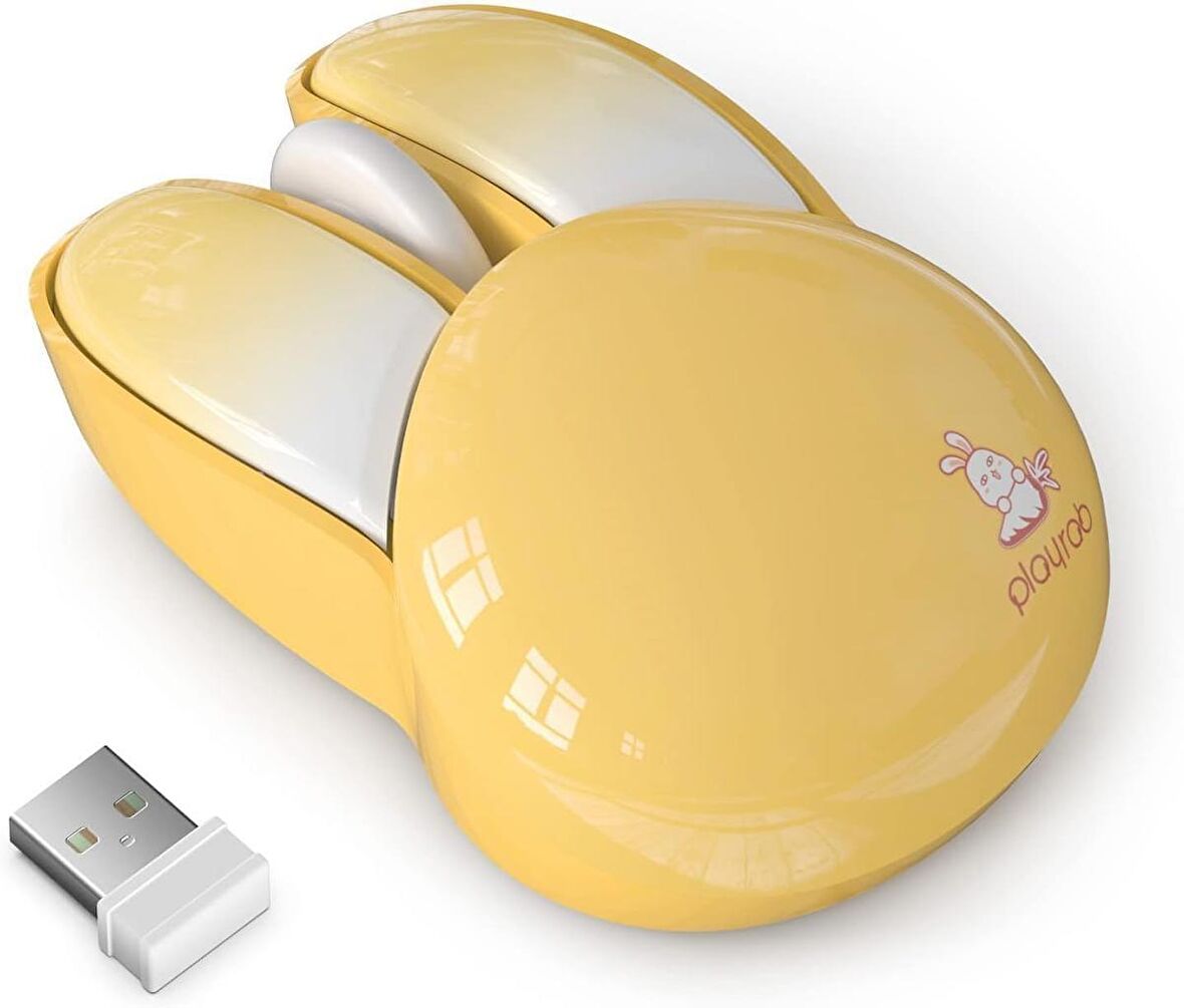 Mofii Wireless Mouse Renkli Tavşan Tasarım Kablosuz Sessiz Bilgisayar Notebook Laptop için USB Nano Receiver Mouse Tak Çalıştır 9.2cm x 6cm (Sarı )