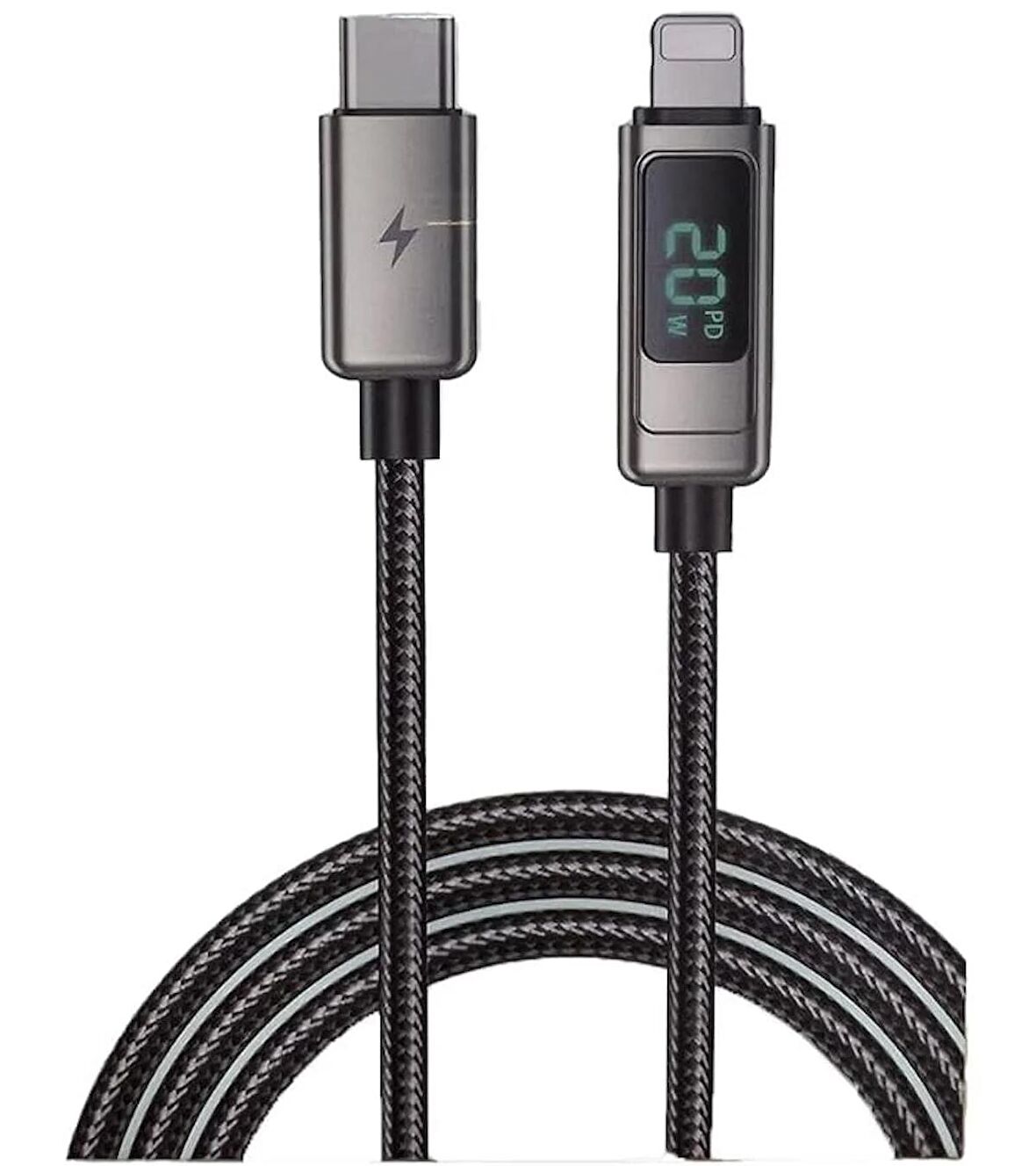 Coverzone iPhone ile Uyumlu PD20W Hasır Kablo Type-C To Lightning Digital Led Ekranlı Data Kablo 1.2 Metre LS20CL