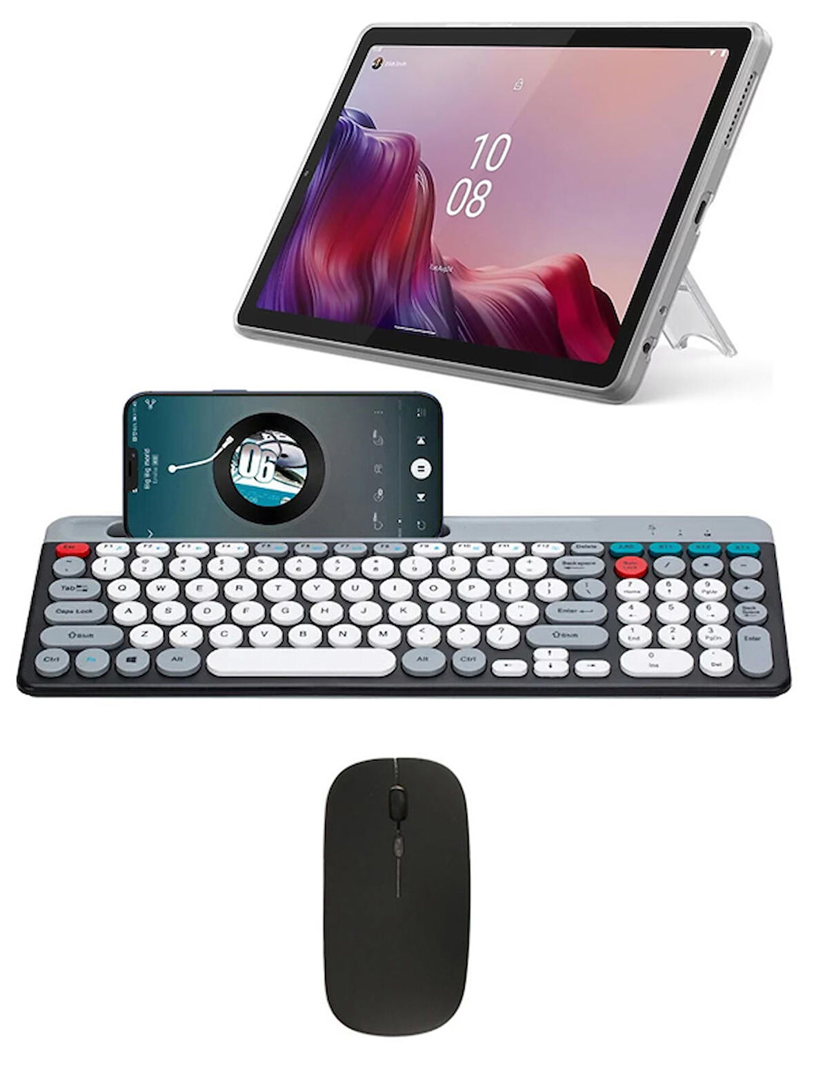 Galaxy Tab S6 Lite ile Uyumlu Bluetooth Klavye Mouse Set Çoklu Bağlantı İngilizce Q Klavye