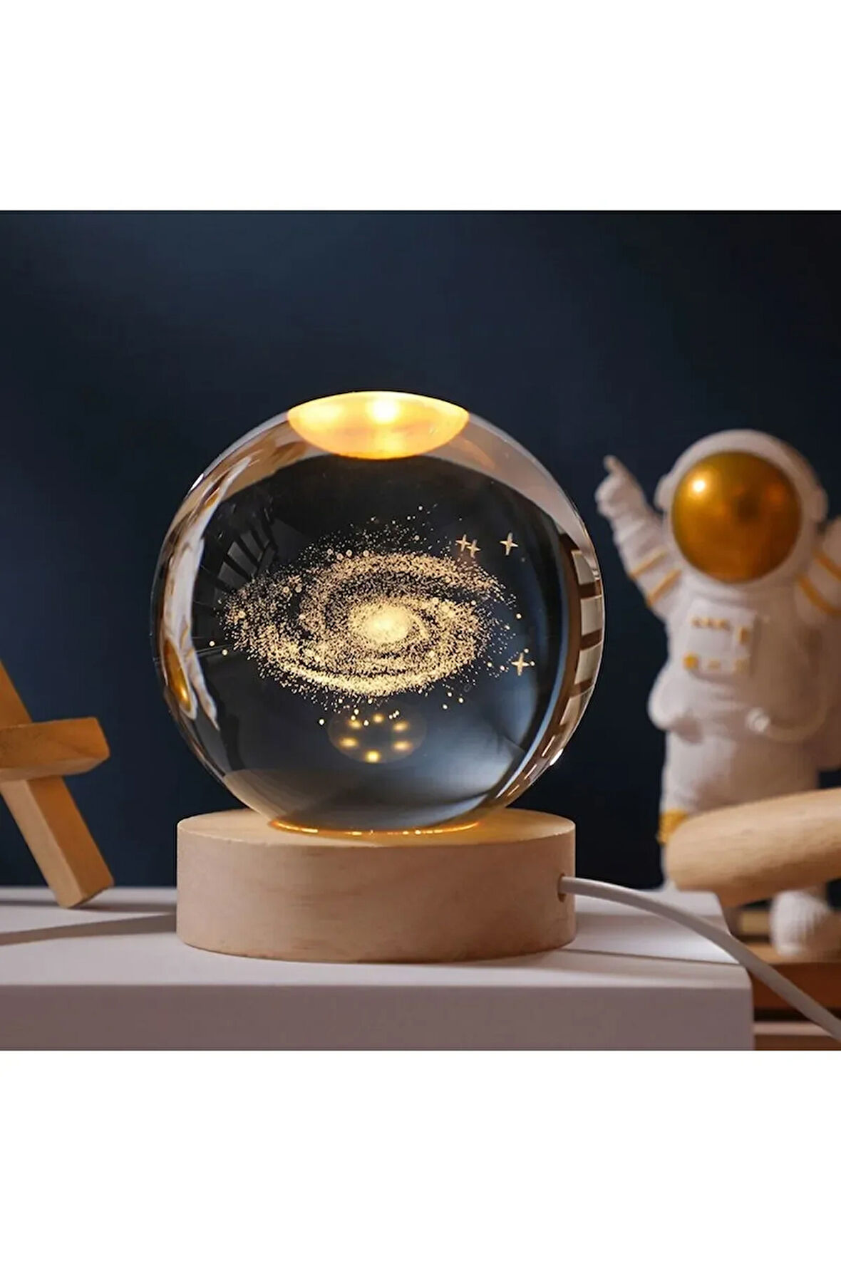 Cam Küre Işıklı Masaüstü Aydınlatma Oda Ve Salon Gece Lambası Dekoratif 6cm X 6cm Milky Way