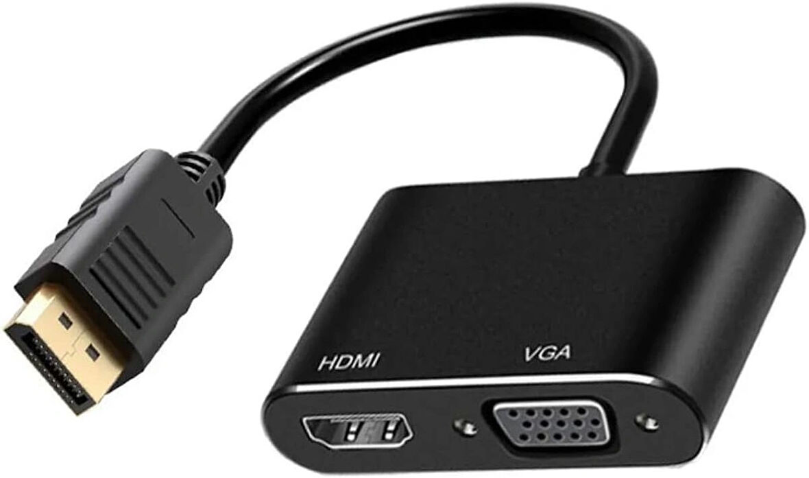 Coverzone Çoklayıcı Adaptör 2 in 1 DP To VGA HDMI Kasa Bilgisayar Uyumlu Çevirici Adaptör Çok Portlu Çoklayıcı 2in1 Displayport to VGA HDMI ZR723