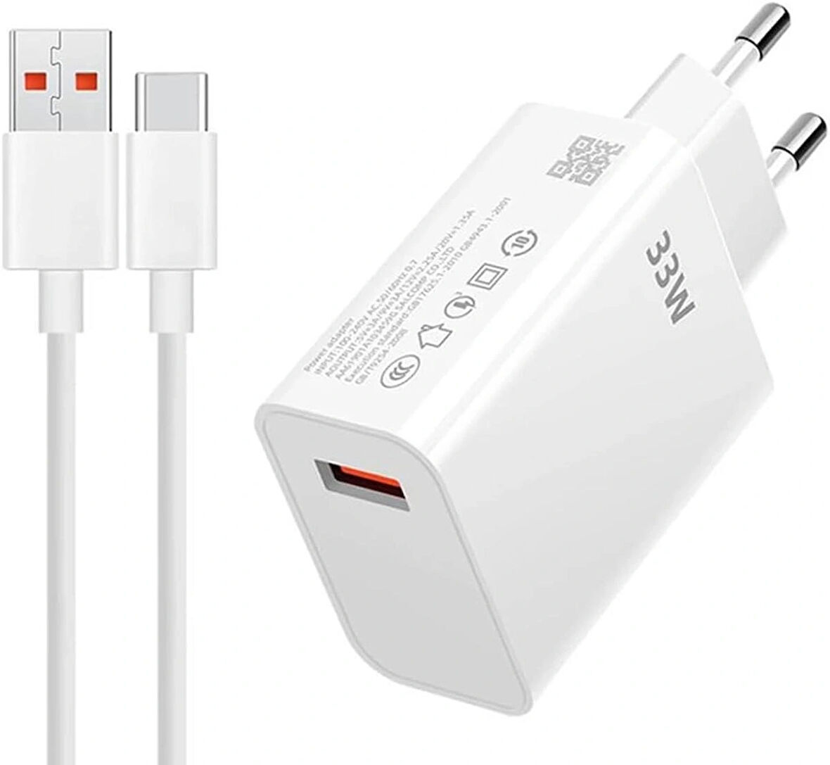 Coverzone USB C Kablolu Hızlı Duvar Şarj Cihazı USB Çıkışlı Tablet ve Telefon Şarj Aleti Fast Charge Wall Charger USB Şarj Başlığı TRW420-33W