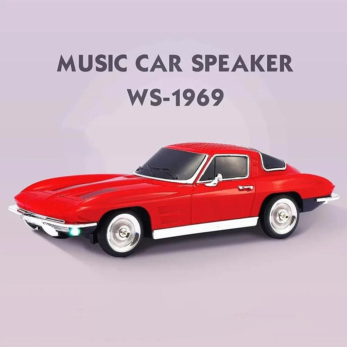 Coverzone Kablosuz Hoparlör Bluetooth Retro Ride 1963 Chevrolet Corvette Klasik Araba Görünümlü Hoparlör ve FM Radyo USB SD AUX Girişli WS-1969 (Kırmızı)