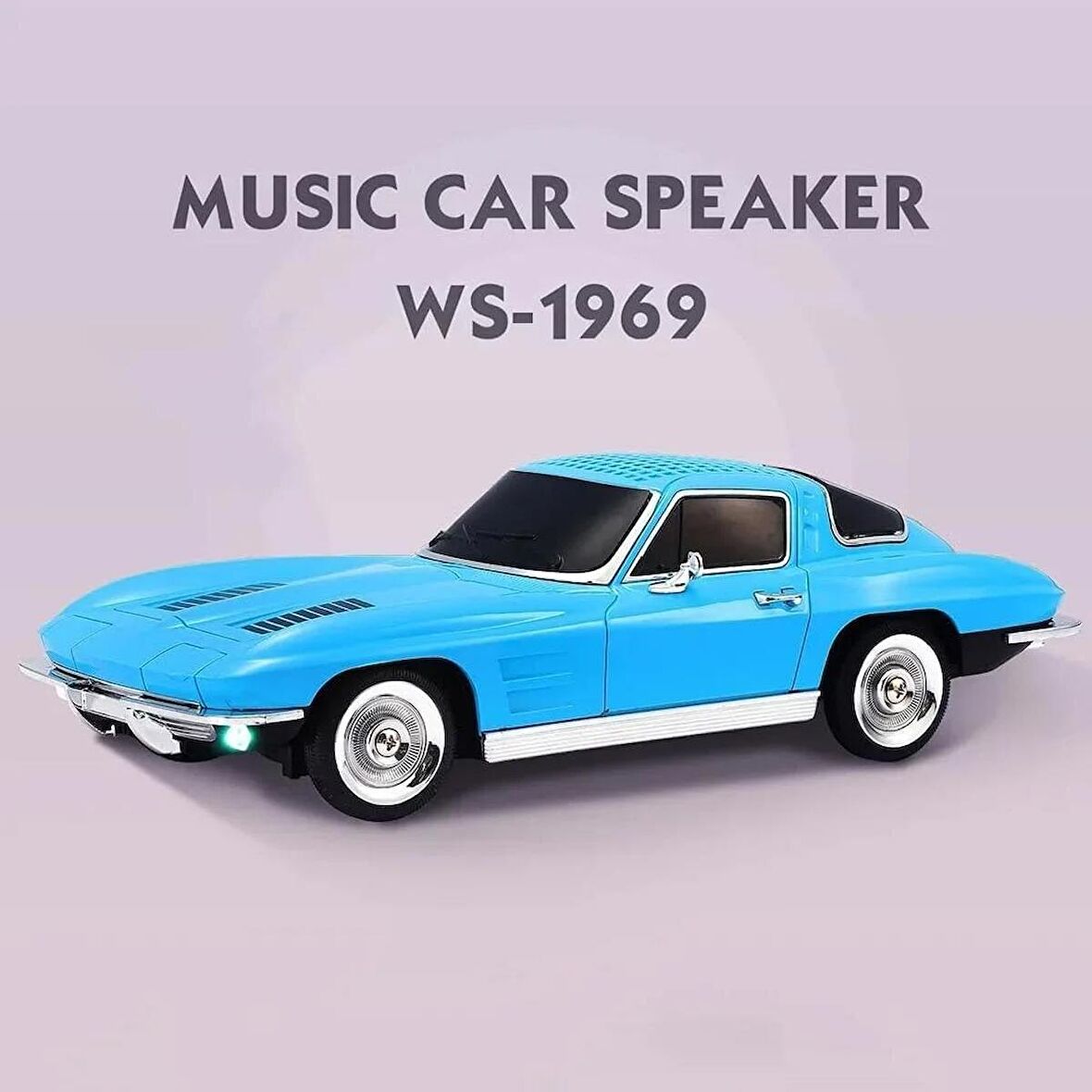 Coverzone Kablosuz Hoparlör Bluetooth Retro Ride 1963 Chevrolet Corvette Klasik Araba Görünümlü Hoparlör ve FM Radyo USB SD AUX Girişli WS-1969 (Mavi)