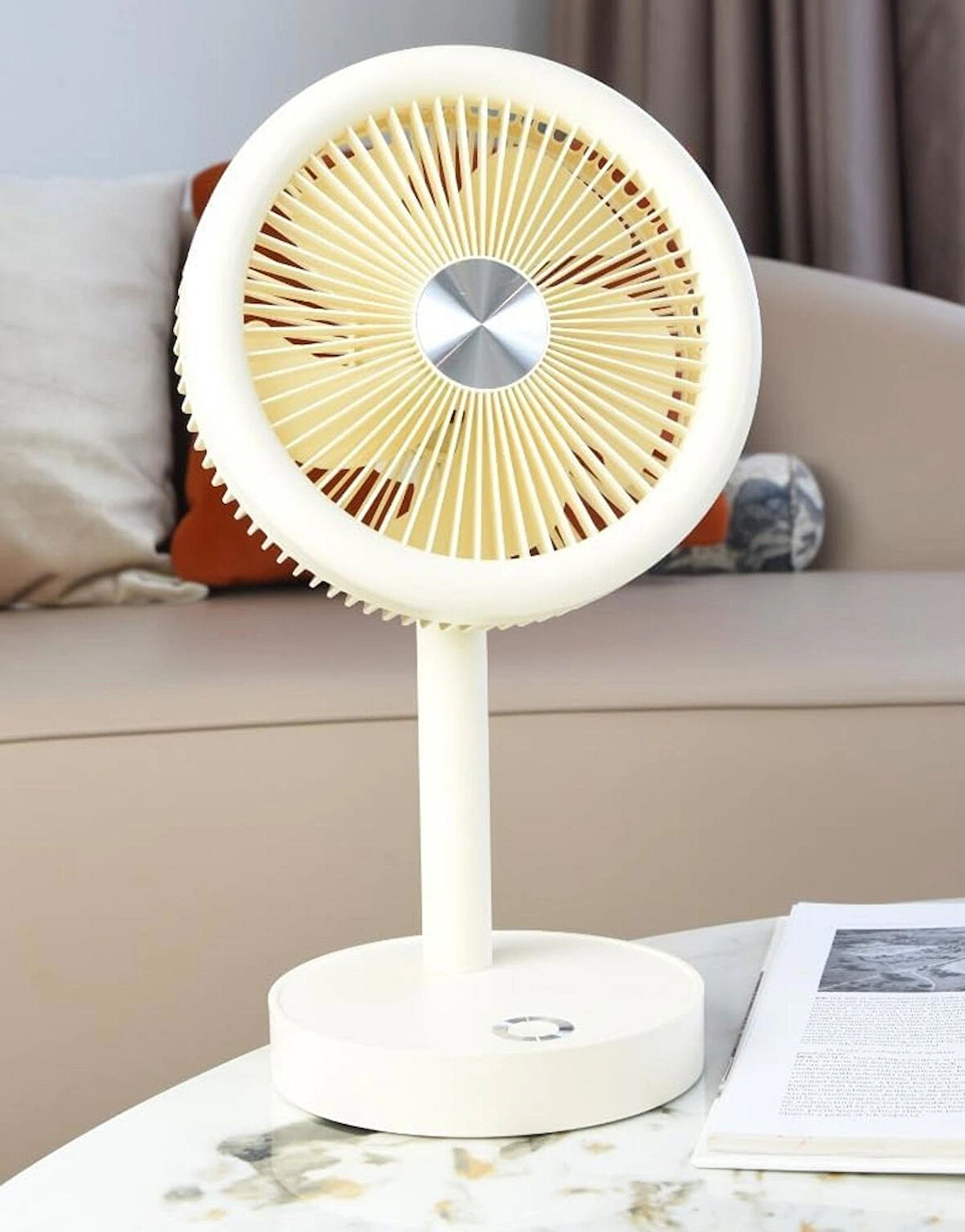 Taşınabilir Mini USB Fan Evde Ofiste Masaüstü 4 Kademeli Dönebilen Başlıklı Lityum Şarj Edilebilir Mini Vantilatör Soğutucu 30cm Mini Fan YS2283 - Krem