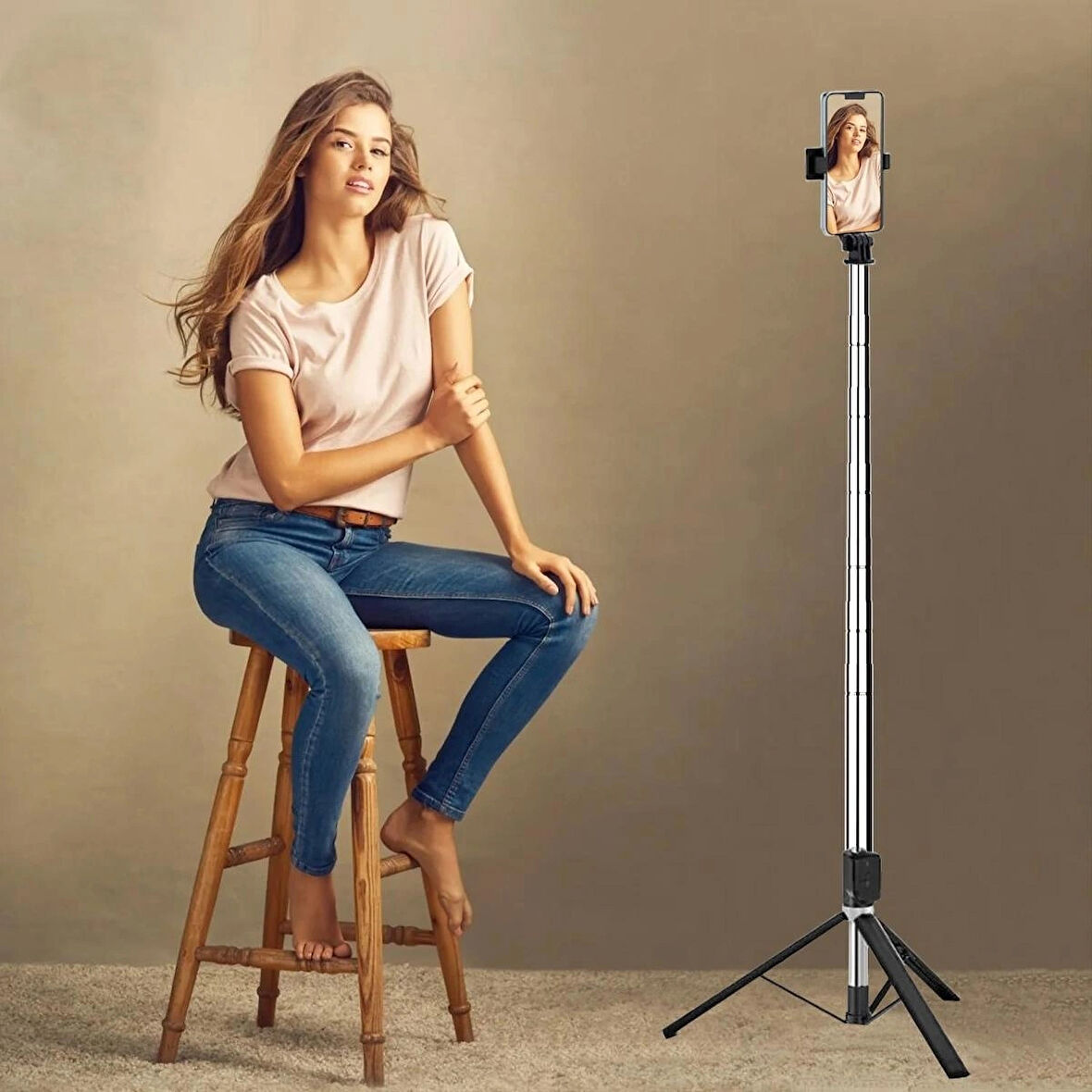 Coverzone 170cm Tripod Ve Selfie Çubuğu K9 Bluetooth Uzaktan Kumandalı Cep Telefonu Yüksekliği Ayarlanabilir Masaüstü Portatif Taşınabilir İç ve Dış Mekan Evde Tatilde Kampda Kullanıma Uygun (K9)