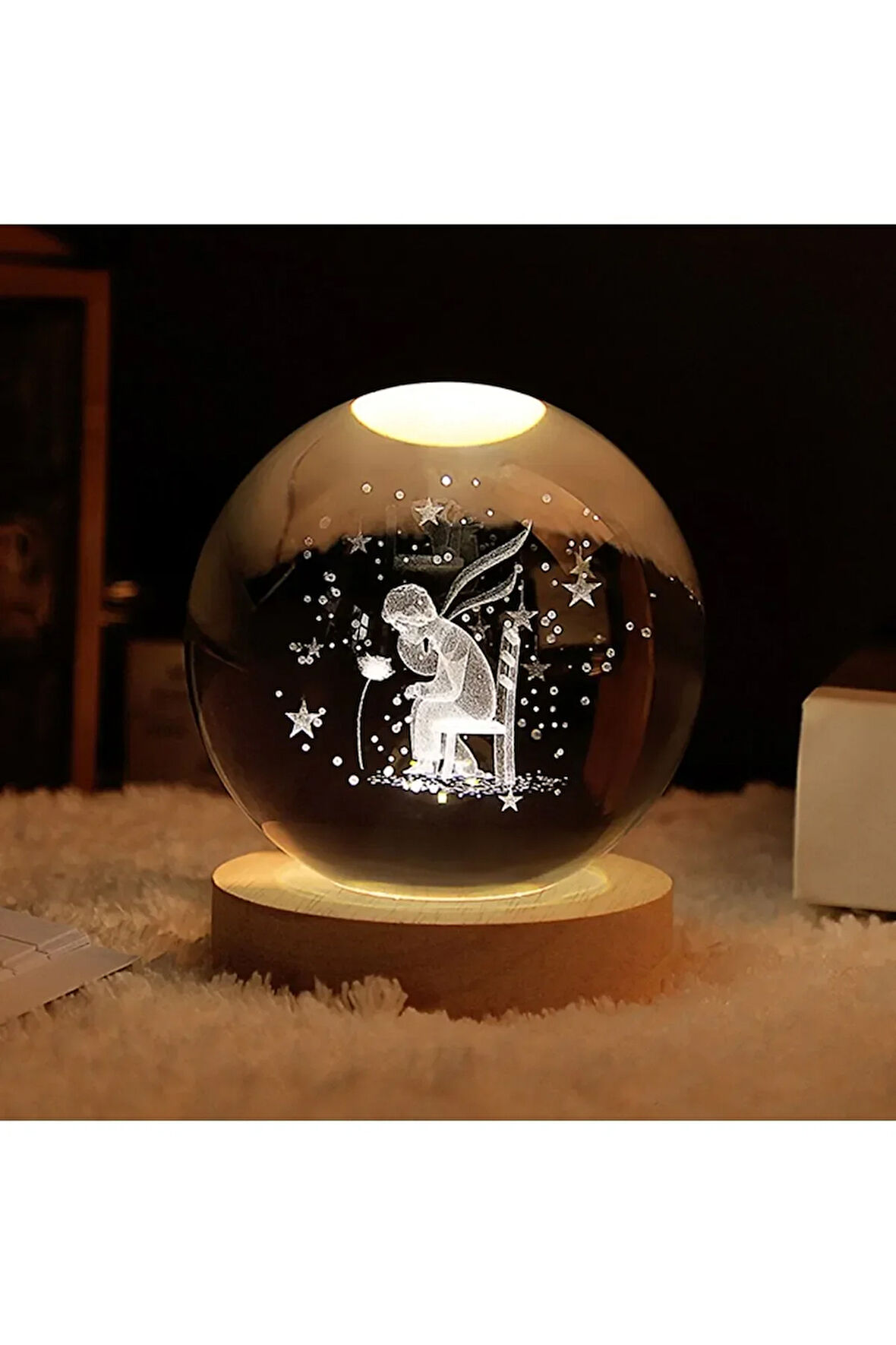 Cam Küre Işıklı Masaüstü Aydınlatma Oda Ve Salon Gece Lambası Dekoratif 6cm X 6cm Peri