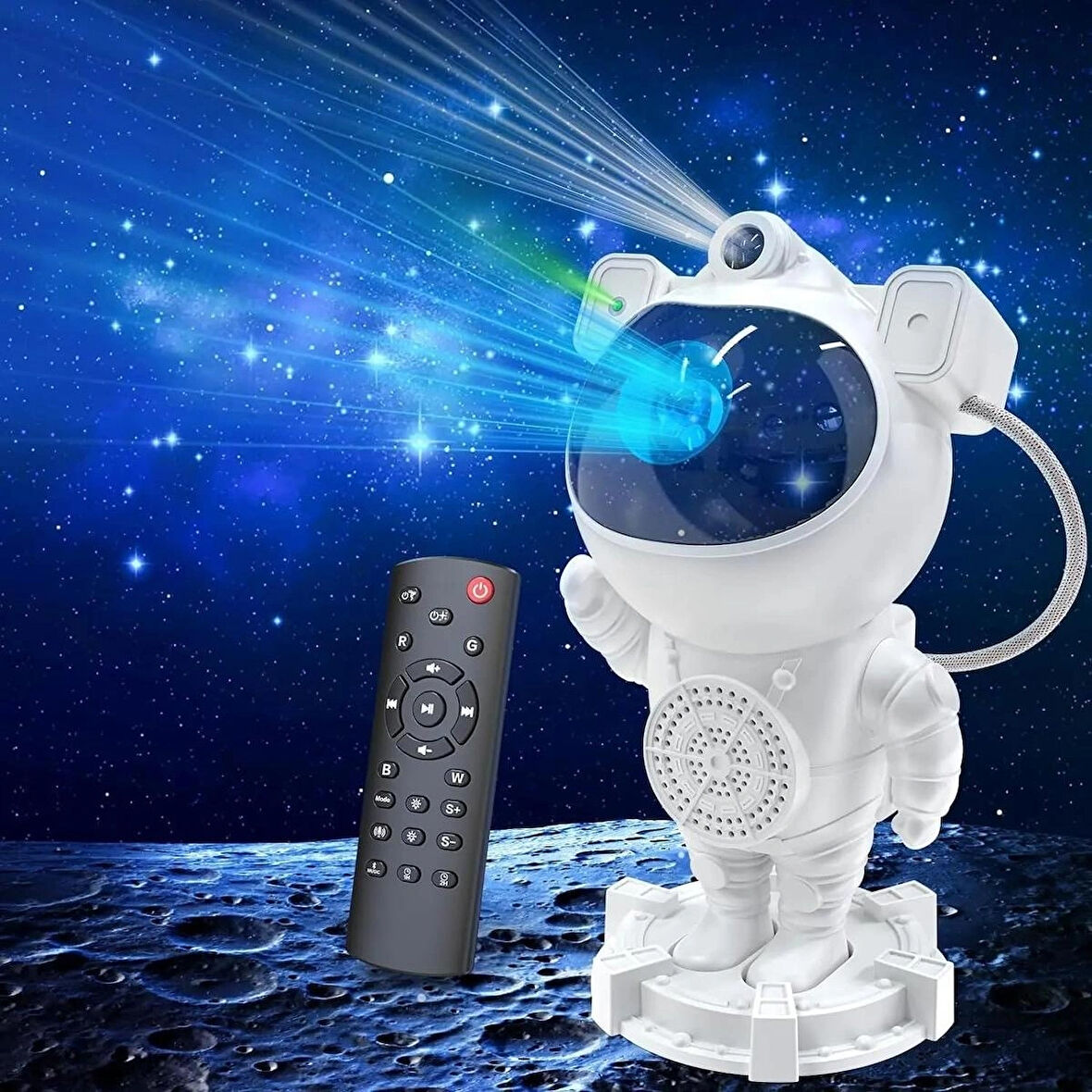 Coverzone Astronot Projektör Bluetooth Bağlantılı ve Uzaktan Kumandalı Ambians Gece Lambası Uzay Efektli Galaksi ve Yıldız Yansıtma 12cm x 22cm MXS-003  [Enerji Sınıfı A+]